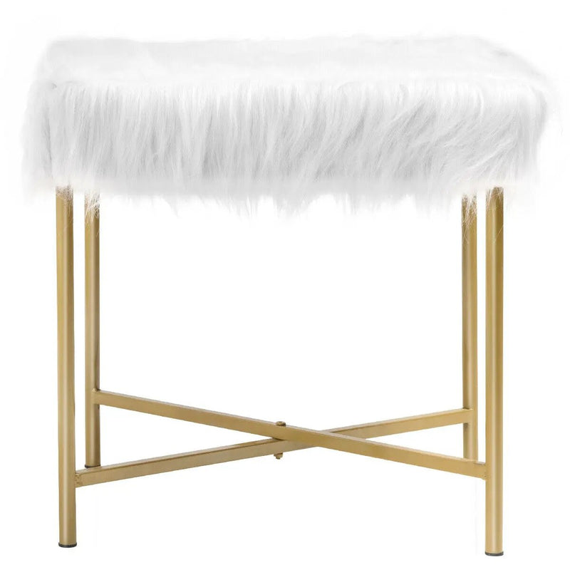 Faux Fur Ottoman Decorative Stool with Metal Legs by DirectDeals