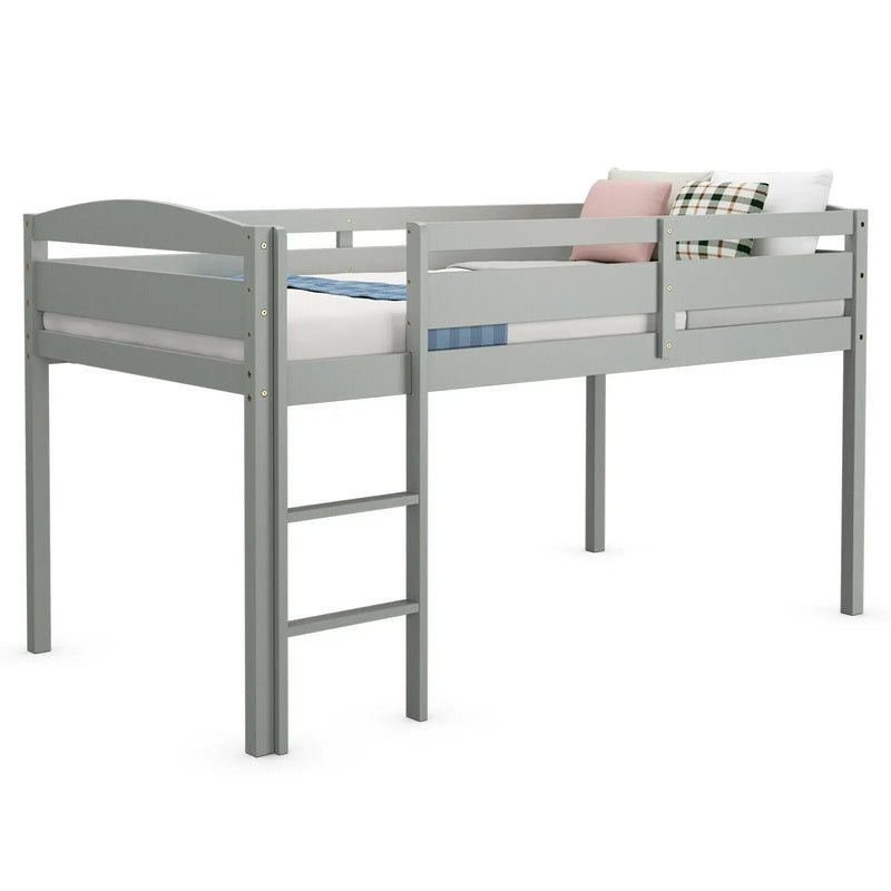 Wooden Twin Low Loft Bunk Bed with Guard Rail and Ladder by DirectDeals