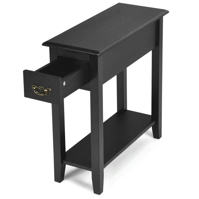 2 Pieces 2 Tier Sofa Side End Table with Drawer and Open Shelf by DirectDeals