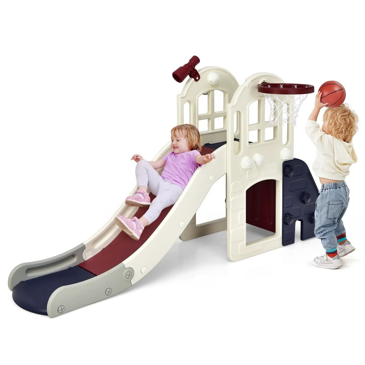 6-In-1 Large Slide for Kids Toddler Climber Slide Playset with Basketball Hoop, photo 4 of 10