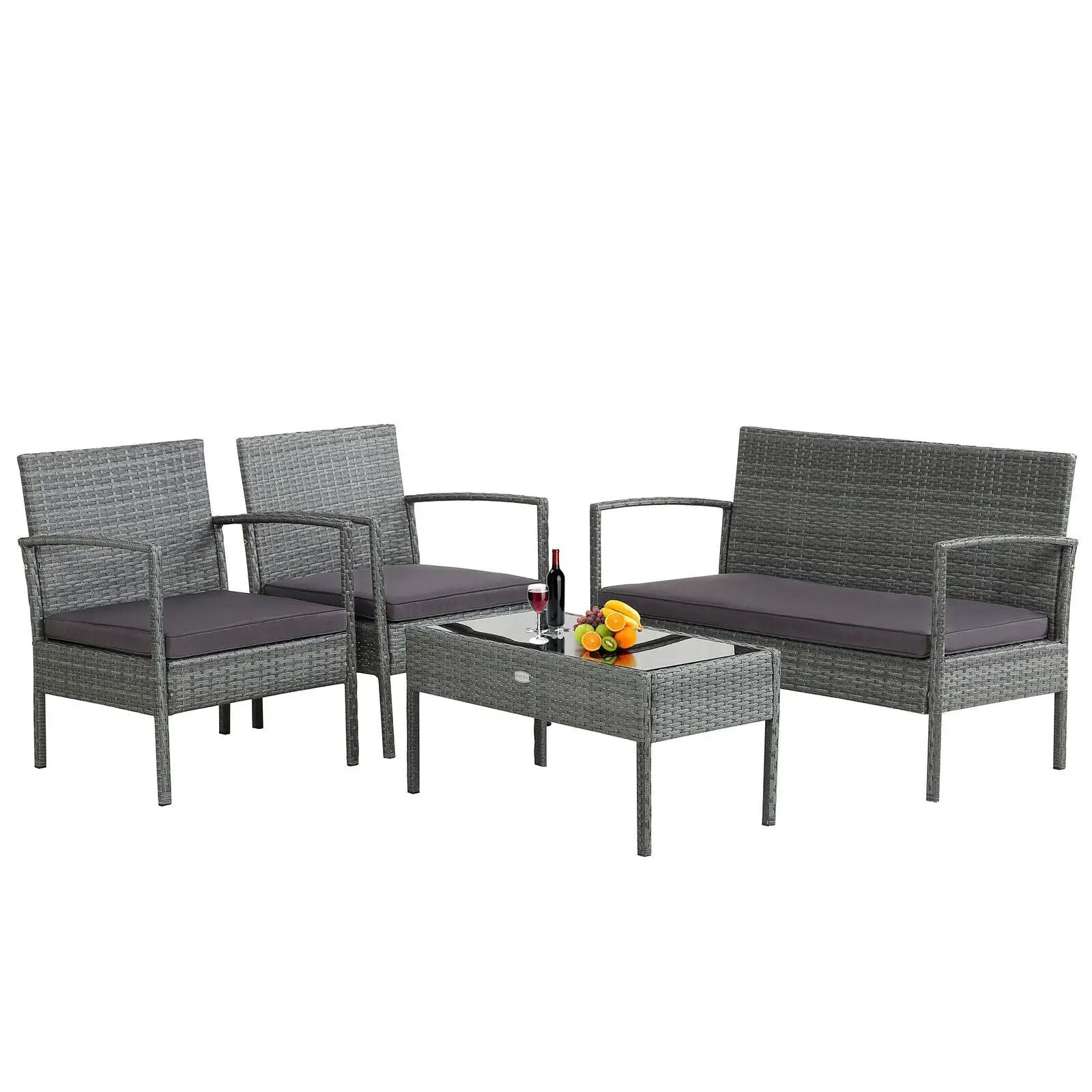 4 Pieces Outdoor Rattan Conversation Set with Comfortable Cushion by DirectDeals
