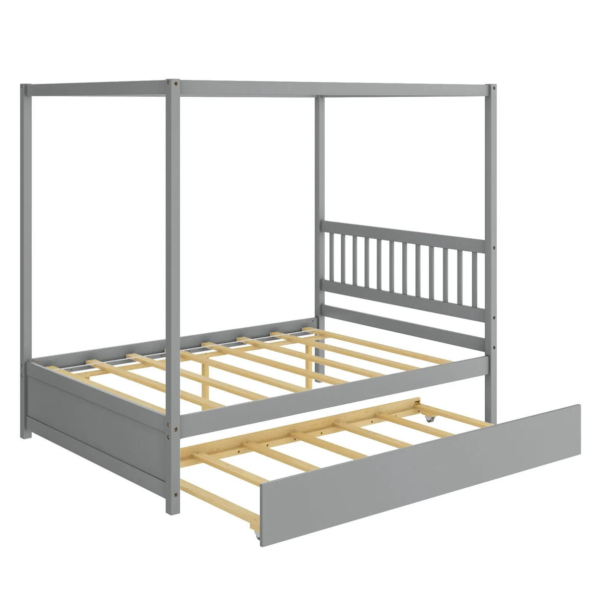 Full Size Canopy Bed with Trundle Wooden Platform Bed Frame Headboard, photo 9 of 9