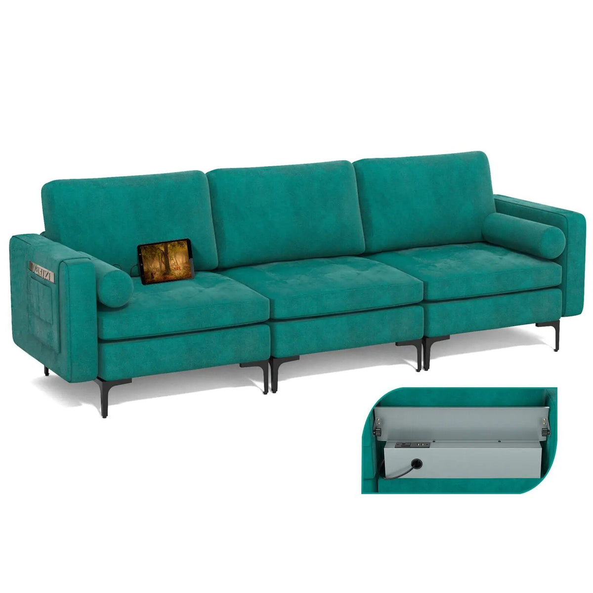 Modular 1/2/3/4-Seat L-Shaped Sectional Sofa Couch with Socket USB Port-3-Seat with USB port, photo 3 of 12