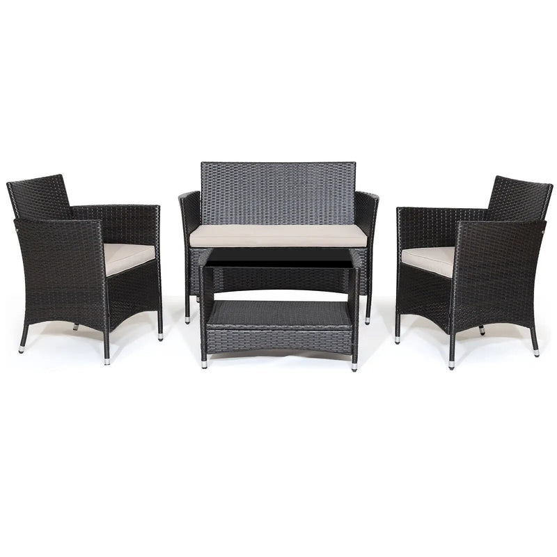 4 Pieces Patio Conversation Set with Soft Cushions and Tempered Glass Tabletop by DirectDeals