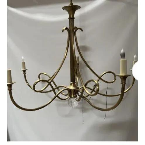 ERIC COHLER DOUBLE TWIST 5 LIGHT CHANDELIER, 36" ANTIQUE BRASS by Selzalot