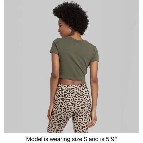 Women's Short Sleeve Cropped T-Shirt - Wild Fable™ XL OLIVE GREEN by Selzalot