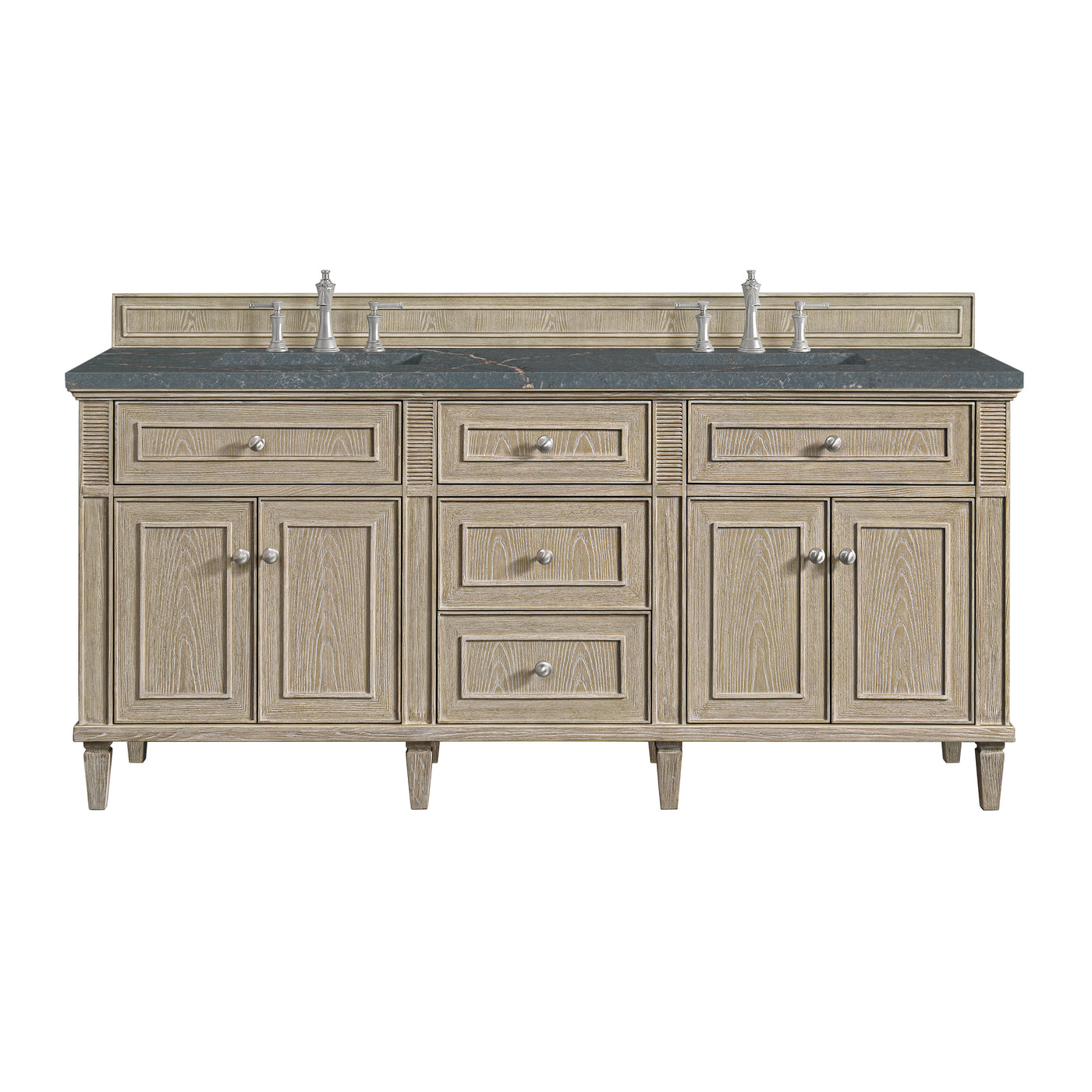 James Martin Lorelai 72" Double Bathroom Vanity, Whitewashed Oak with Parisien Bleu countertop