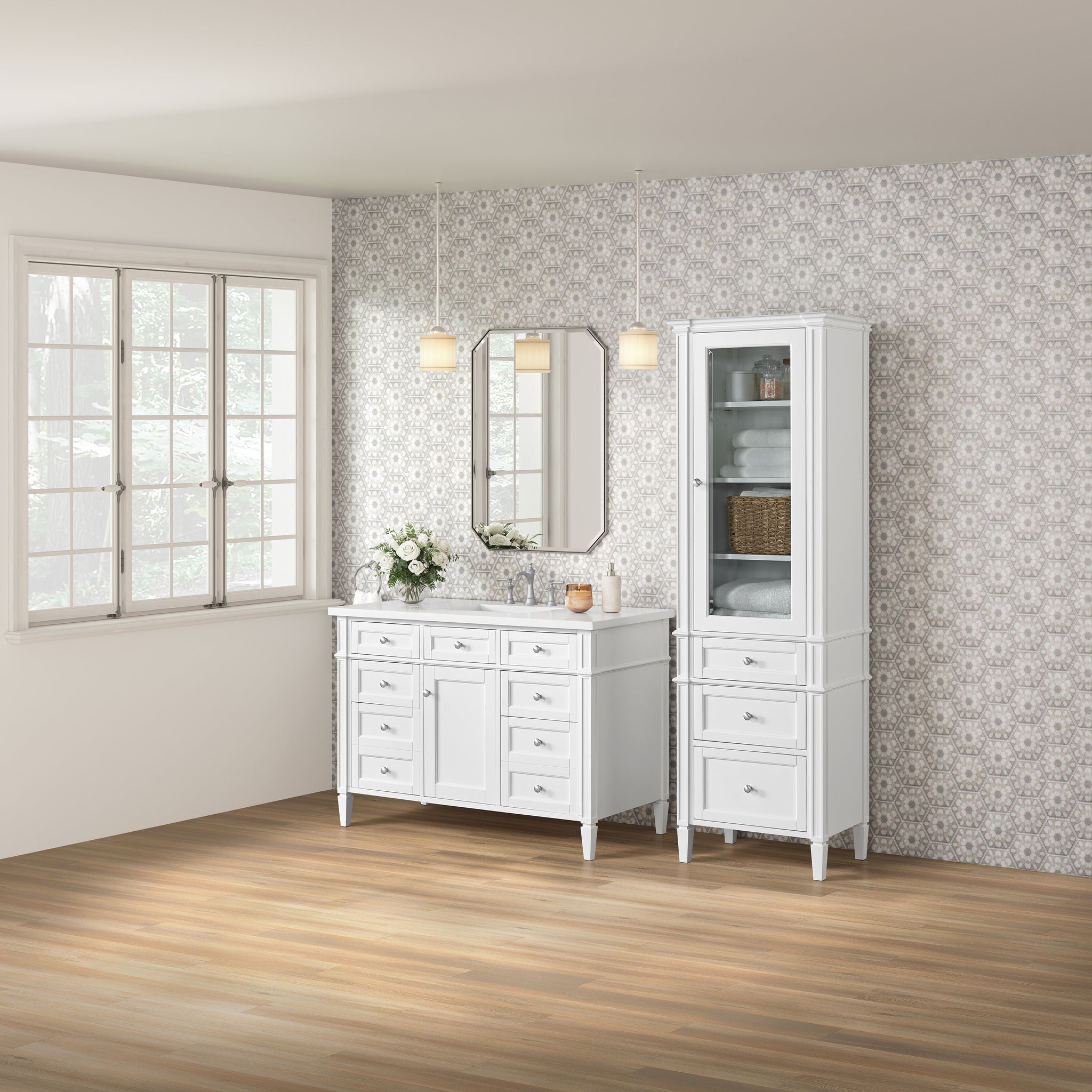 James Martin Brittany Linen Cabinet, Bright White, view 5