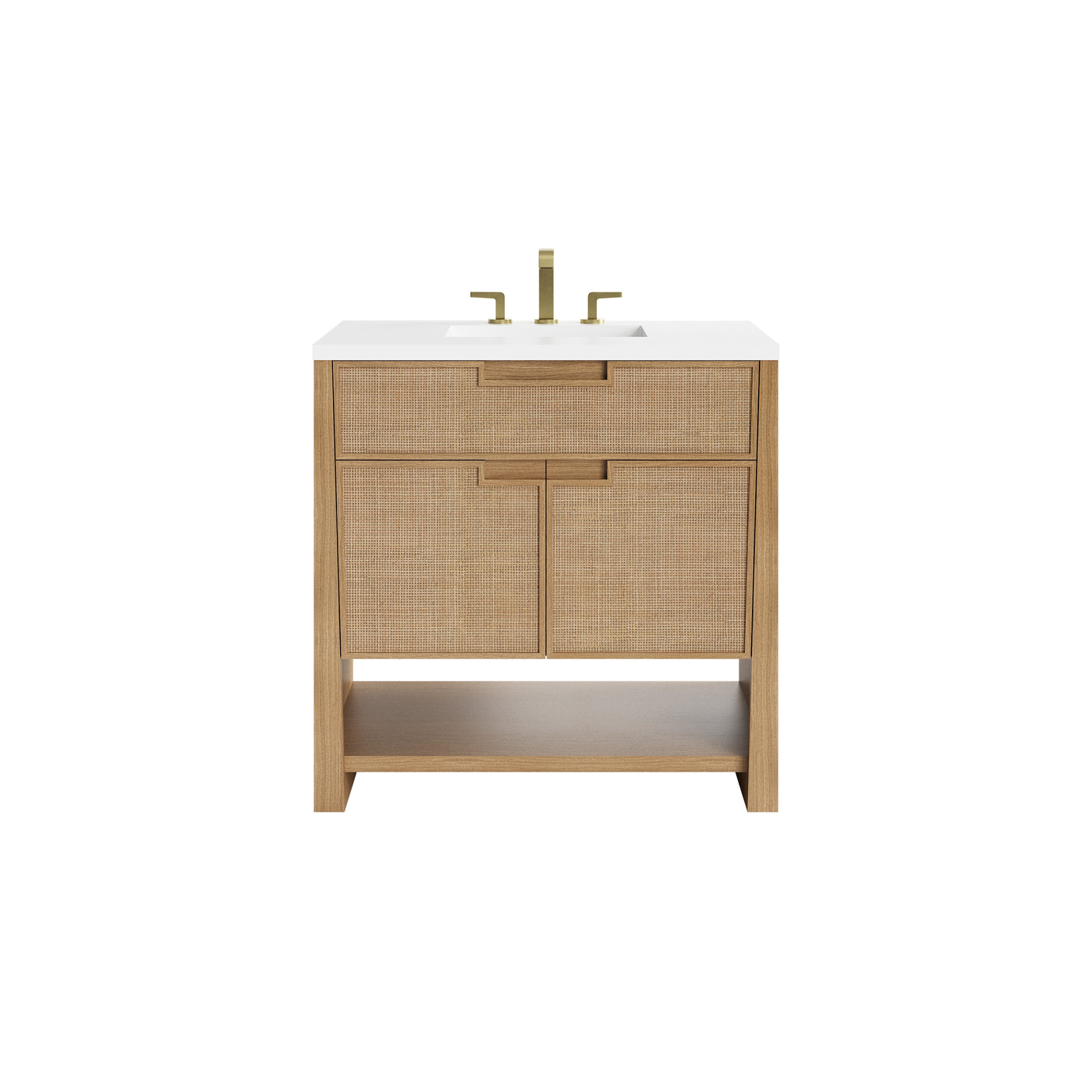James Martin Solene 36" Single Bathroom Vanity, Seaside Oak with White Zeus countertop