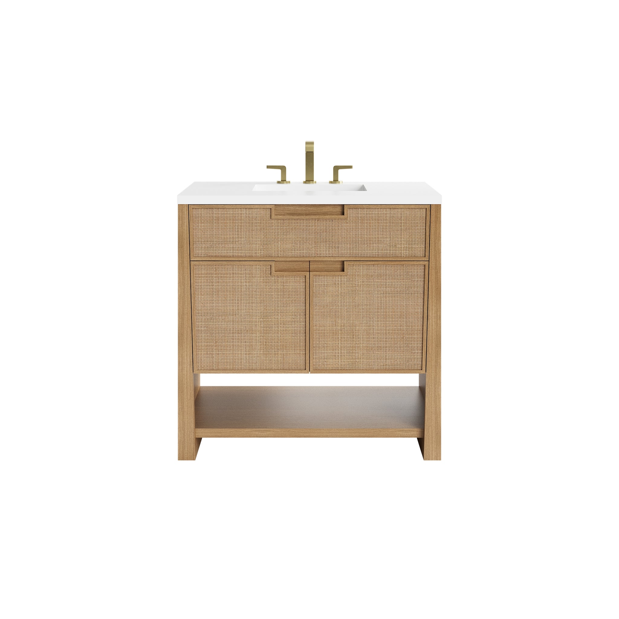 James Martin Solene 36" Single Bathroom Vanity, Seaside Oak with White Zeus countertop