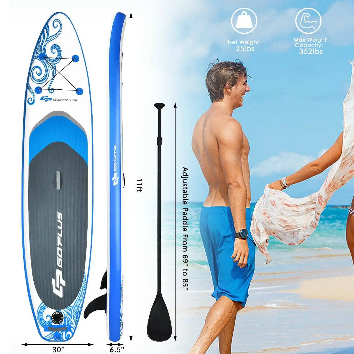 11-Feet Inflatable Paddle Board with Carry Bag, photo 7 of 16