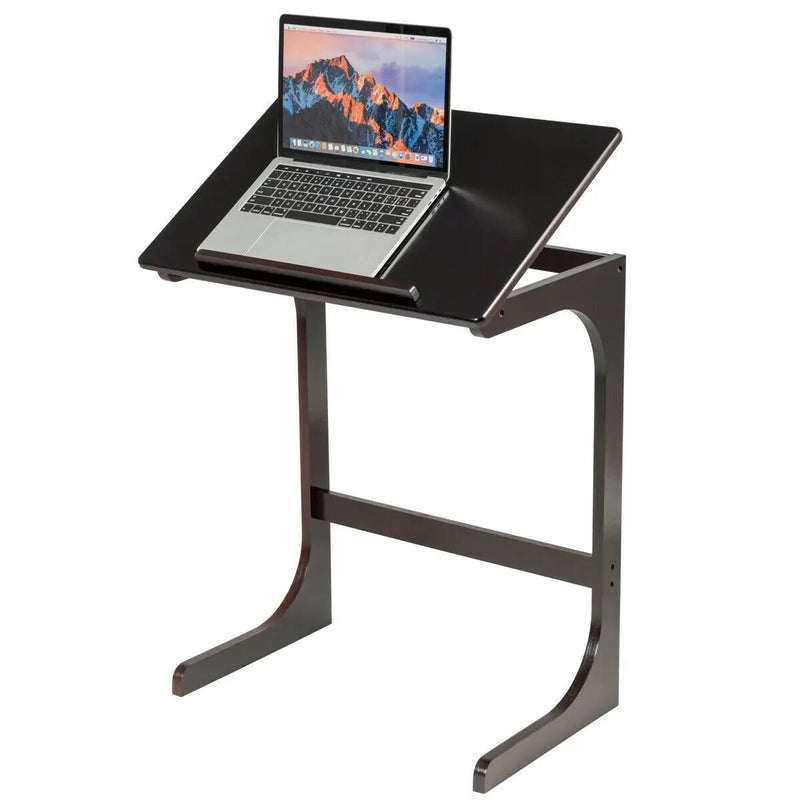 Adjustable C-Shape Couch End Table wth Tilting Top-Brown by DirectDeals
