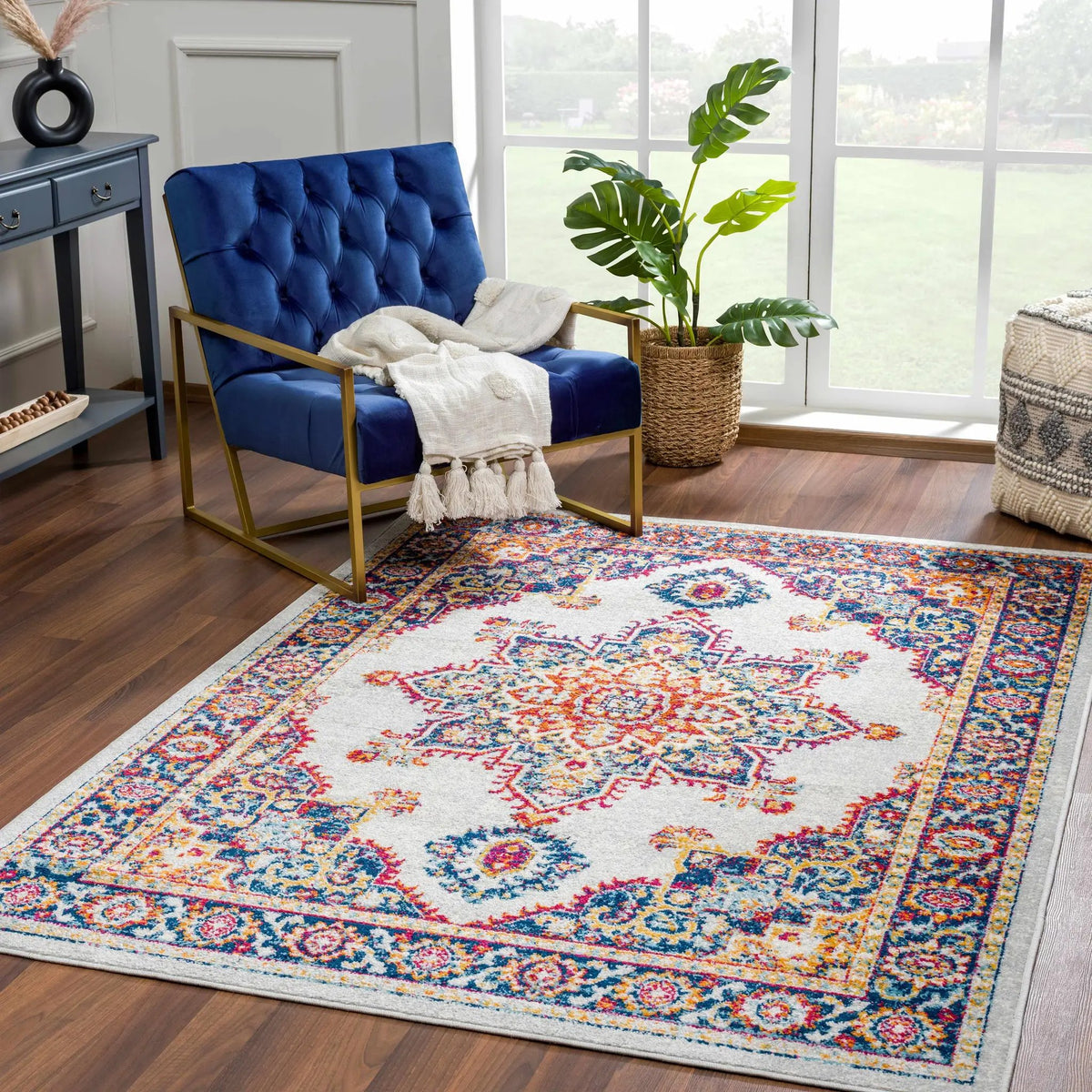 Istanbul Medallion Orange Area Rug - Clearance, installed in a room