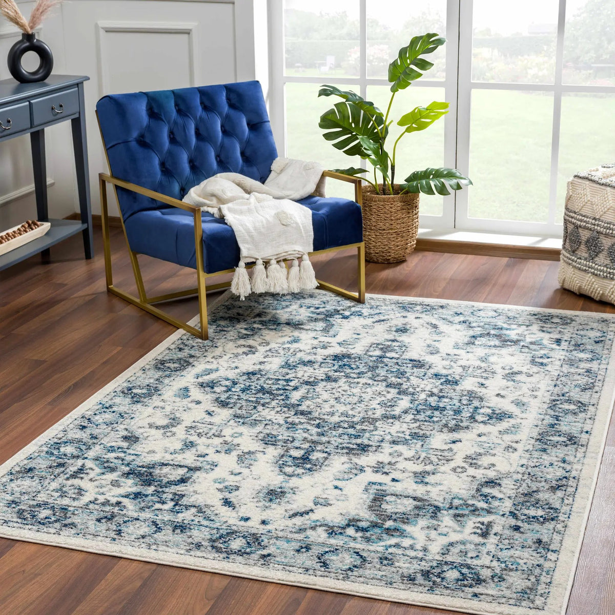 Istanbullu Blue Area Rug - Clearance, installed in a room