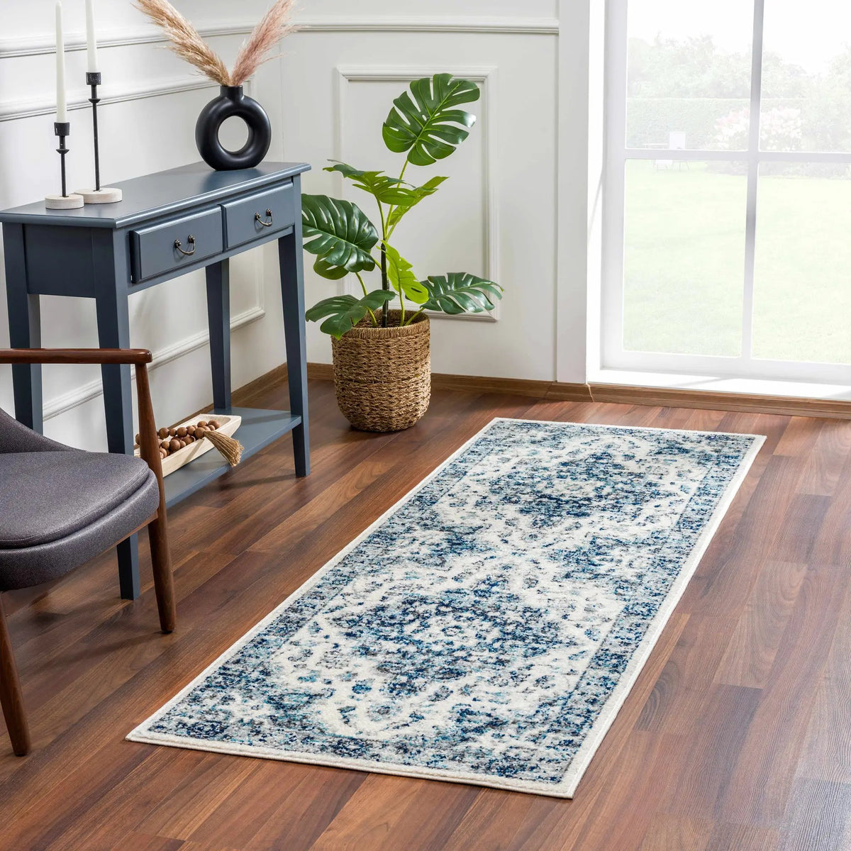 Istanbullu Blue Area Rug - Clearance, installed in a room 4