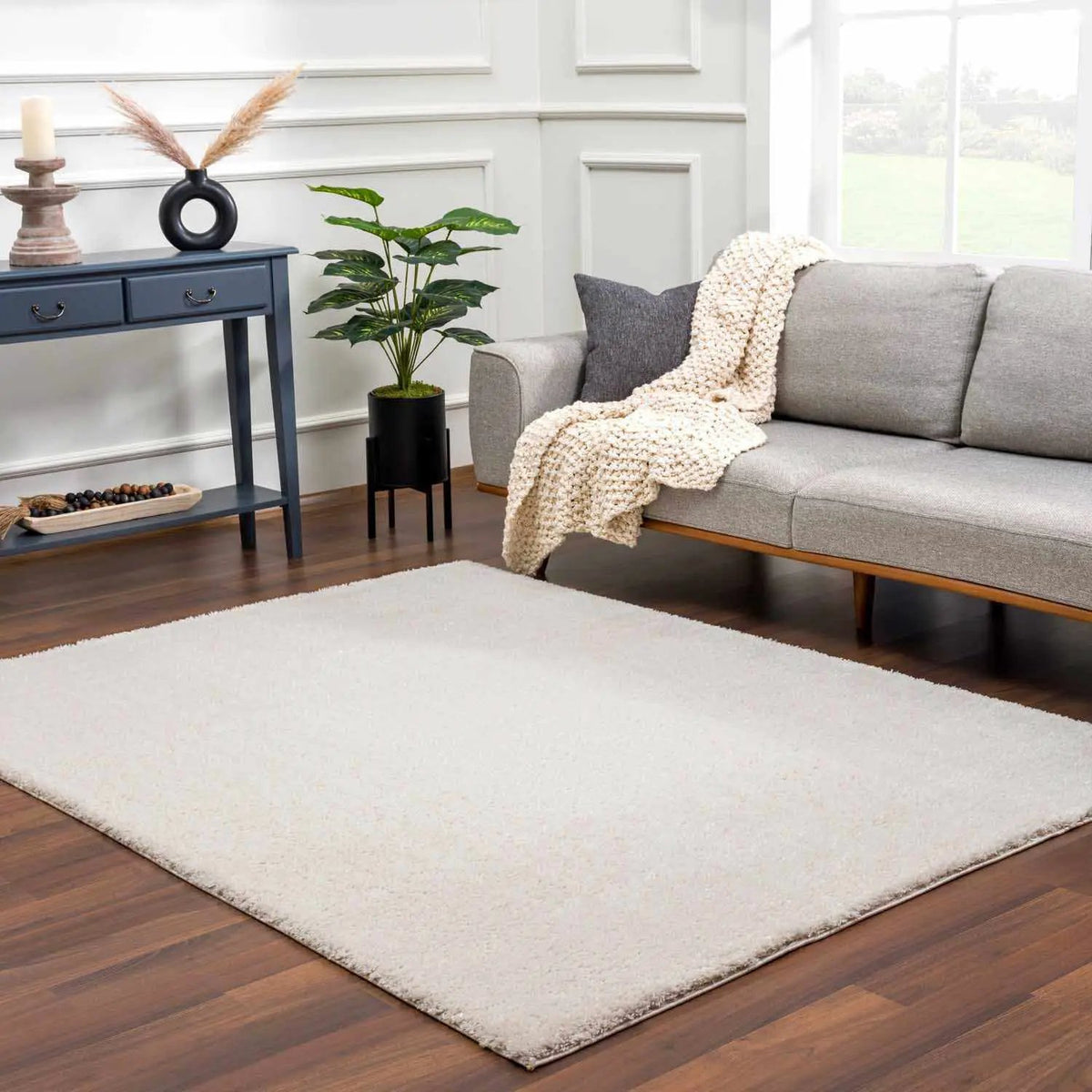 Velora Light Beige Wavy Abstract Modern Minimalist Polyester Machine Woven Area Rug, photo 2 of 13