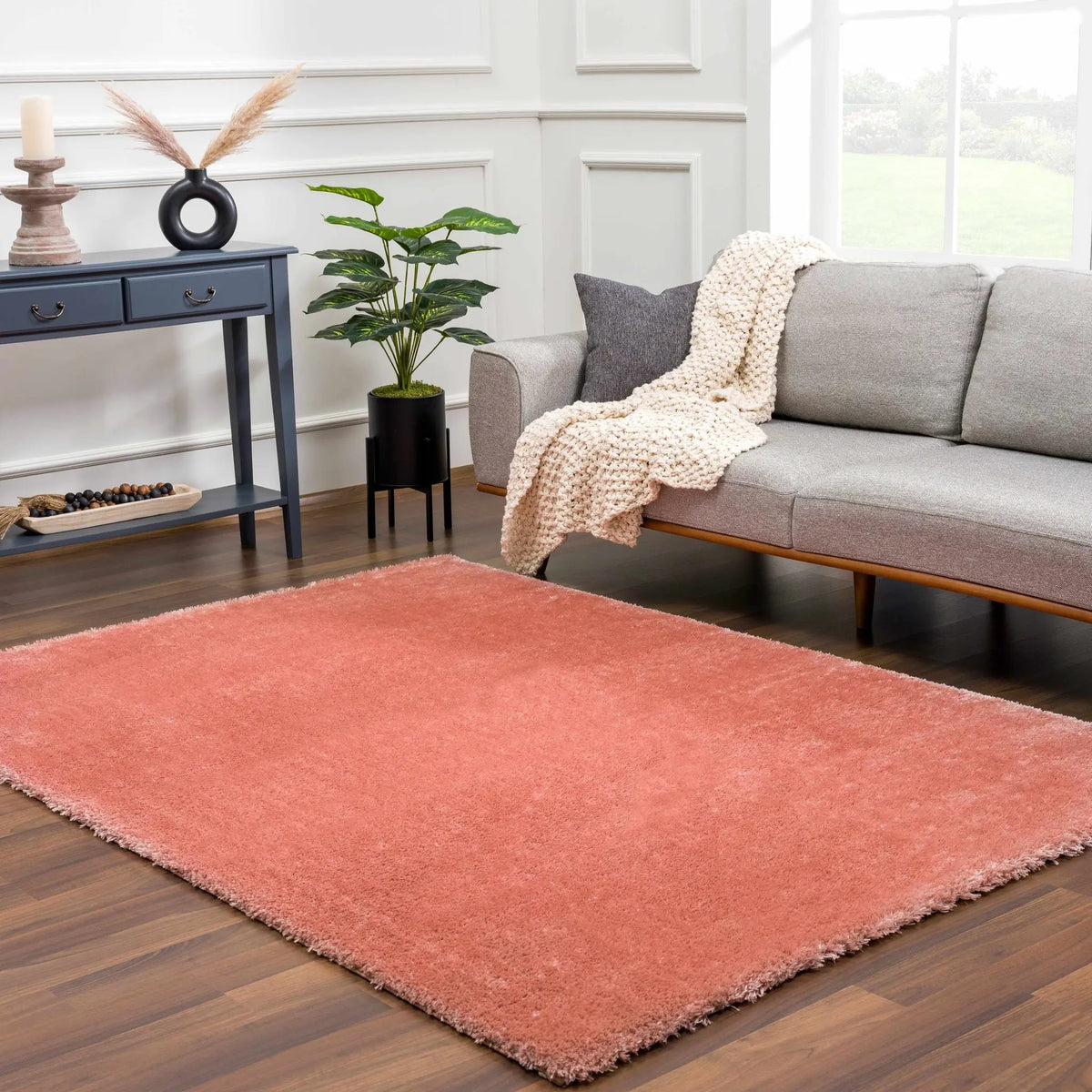Rosava Dusty Pink Subtle Wavy Abstract Modern Minimalist Polyester Machine Woven Area Rug - Clearance, photo 5 of 14