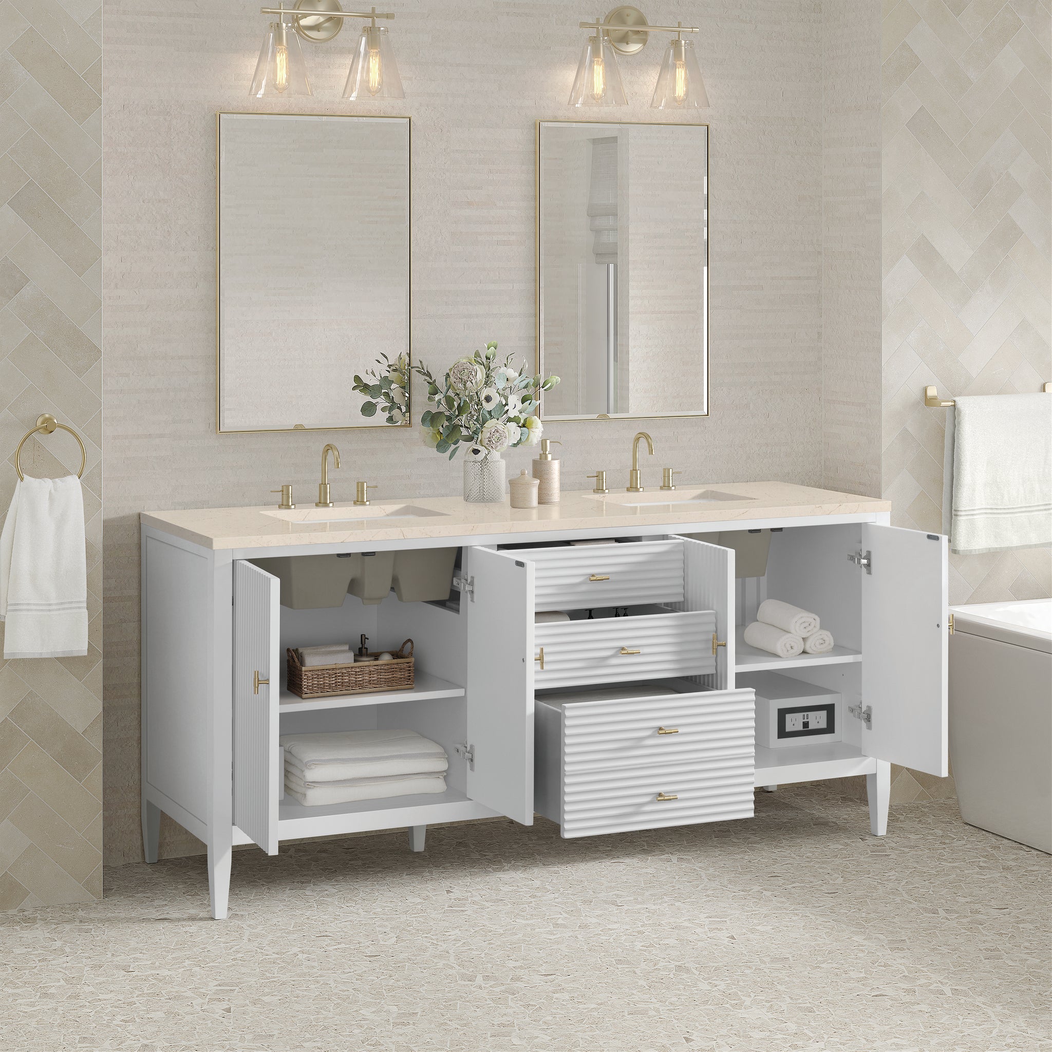 James Martin Myrrin 72" Double Bathroom Vanity, Bright White, view 22