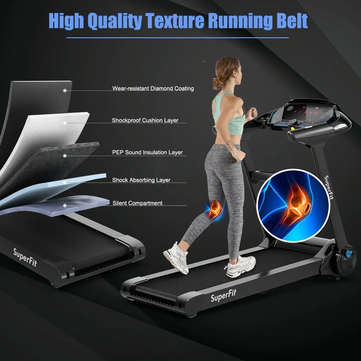 2.25HP Folding Treadmill with Bluetooth Speaker-Black by DirectDeals