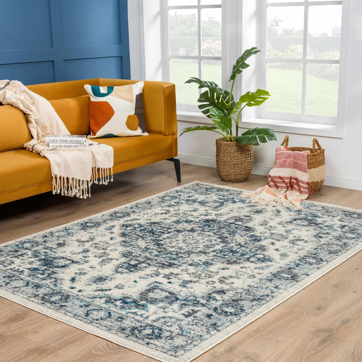 Istanbullu Blue Area Rug - Clearance, installed in a room 2