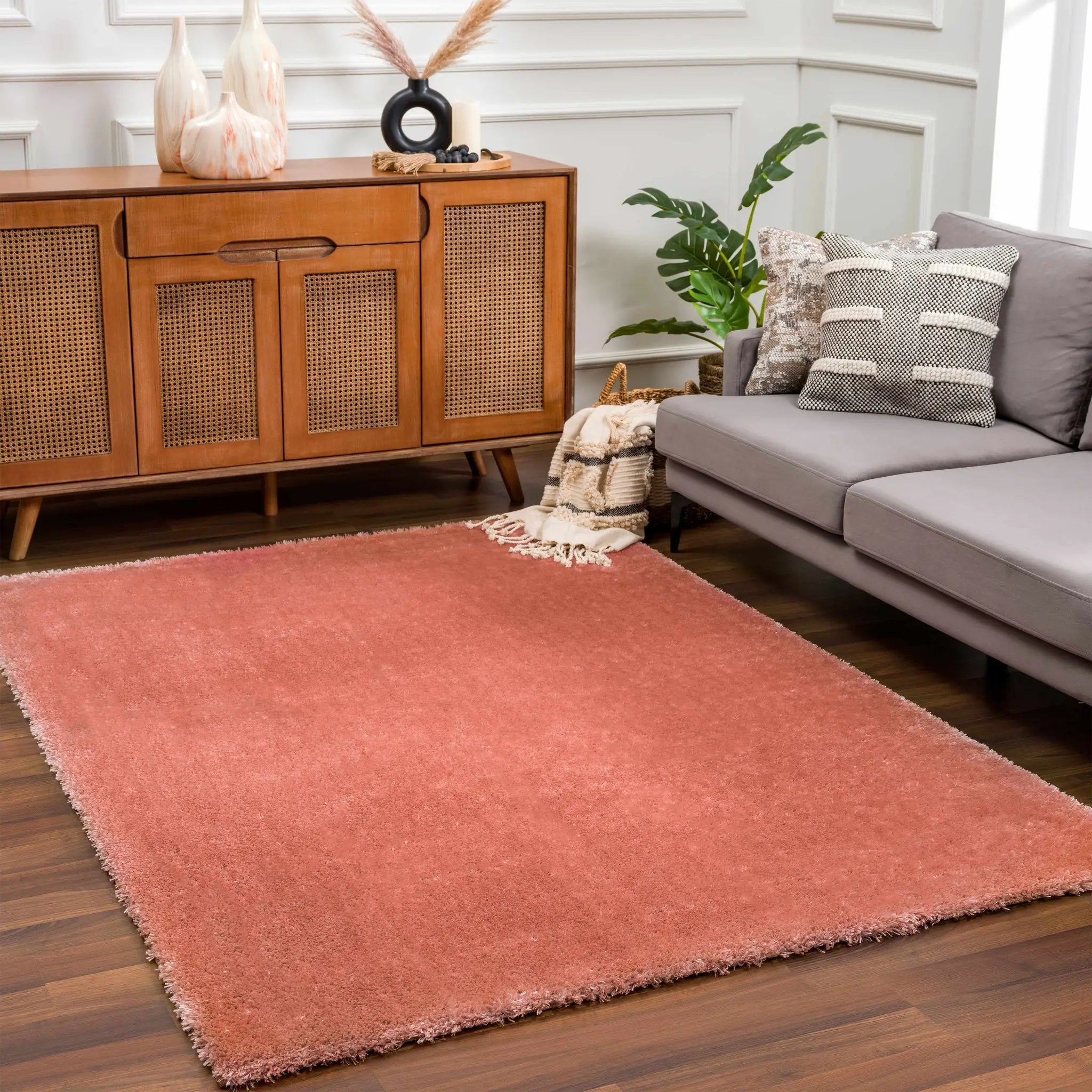 Rosava Dusty Pink Subtle Wavy Abstract Modern Minimalist Polyester Machine Woven Area Rug - Clearance by Boutique Rugs