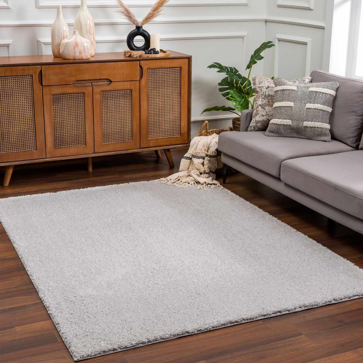 Lunaro Gray Subtle Wavy Abstract Modern Minimalist Polyester Machine Woven Area Rug - Clearance, photo 12 of 15