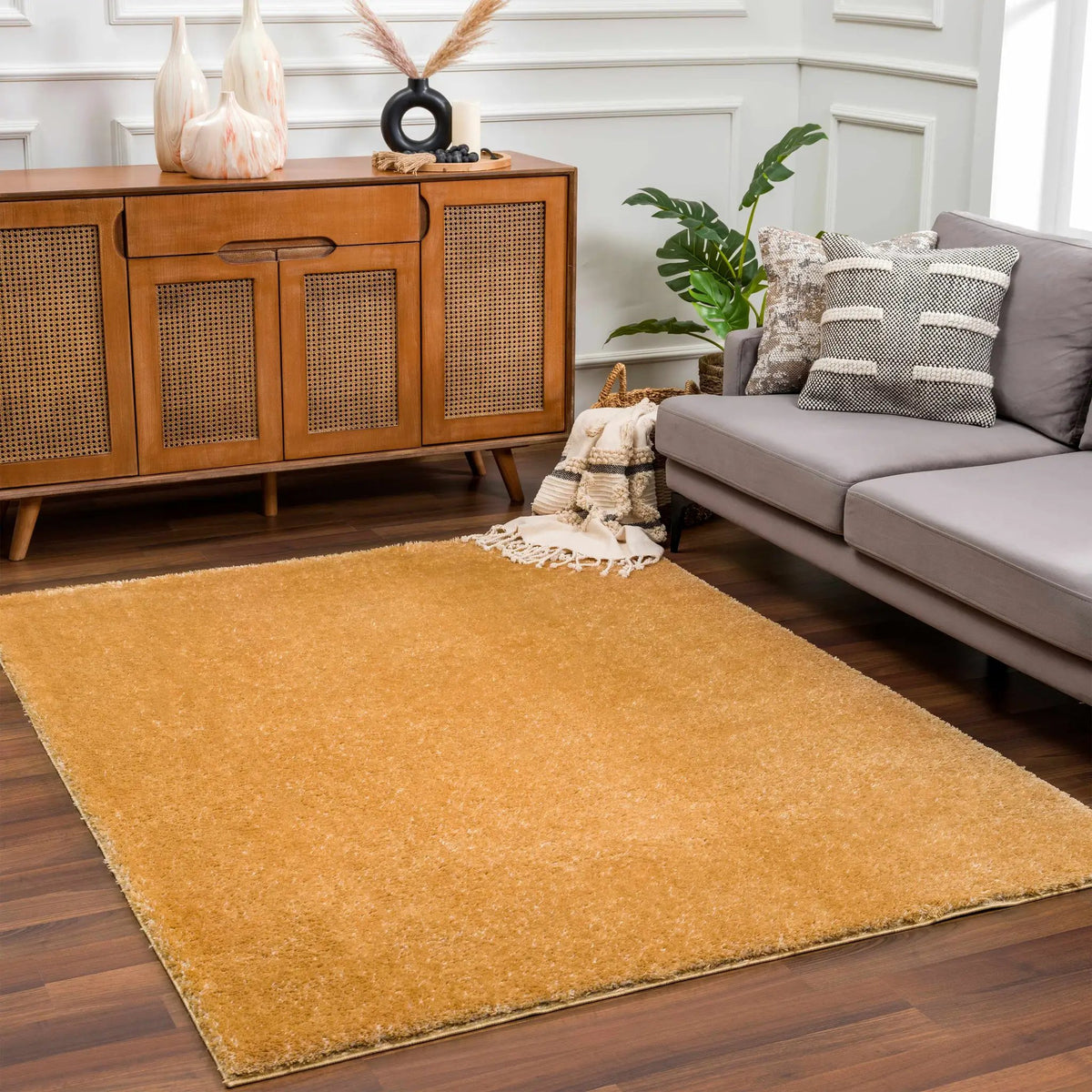 Heavenly Solid Mustard Plush Rug - Clearance, photo 11 of 14
