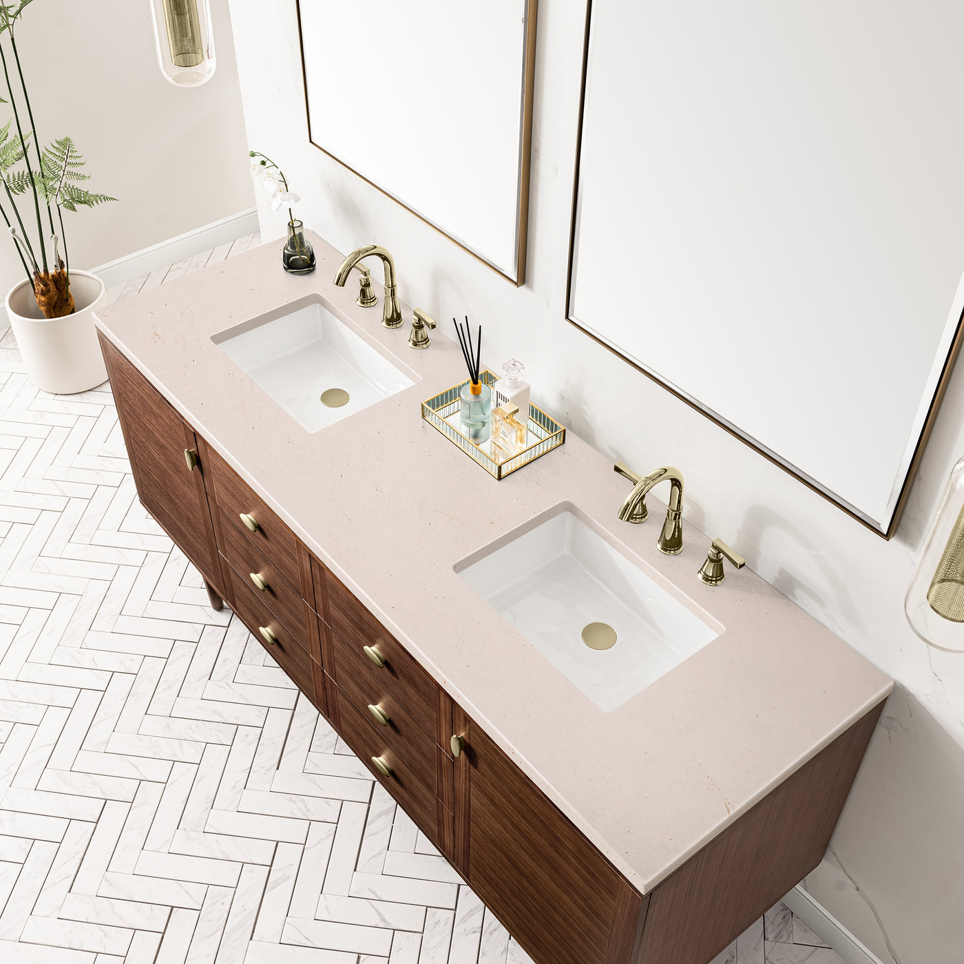 James Martin Amberly 72" Dual Mount Double Bathroom Vanity, Mid-Century Walnut, view 39