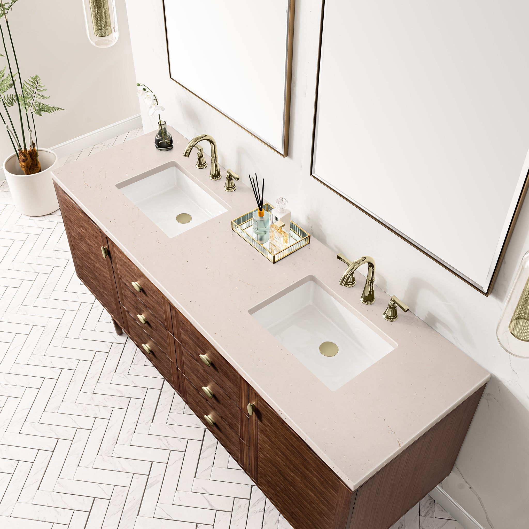 James Martin Amberly 72" Dual Mount Double Bathroom Vanity, Mid-Century Walnut, view 39