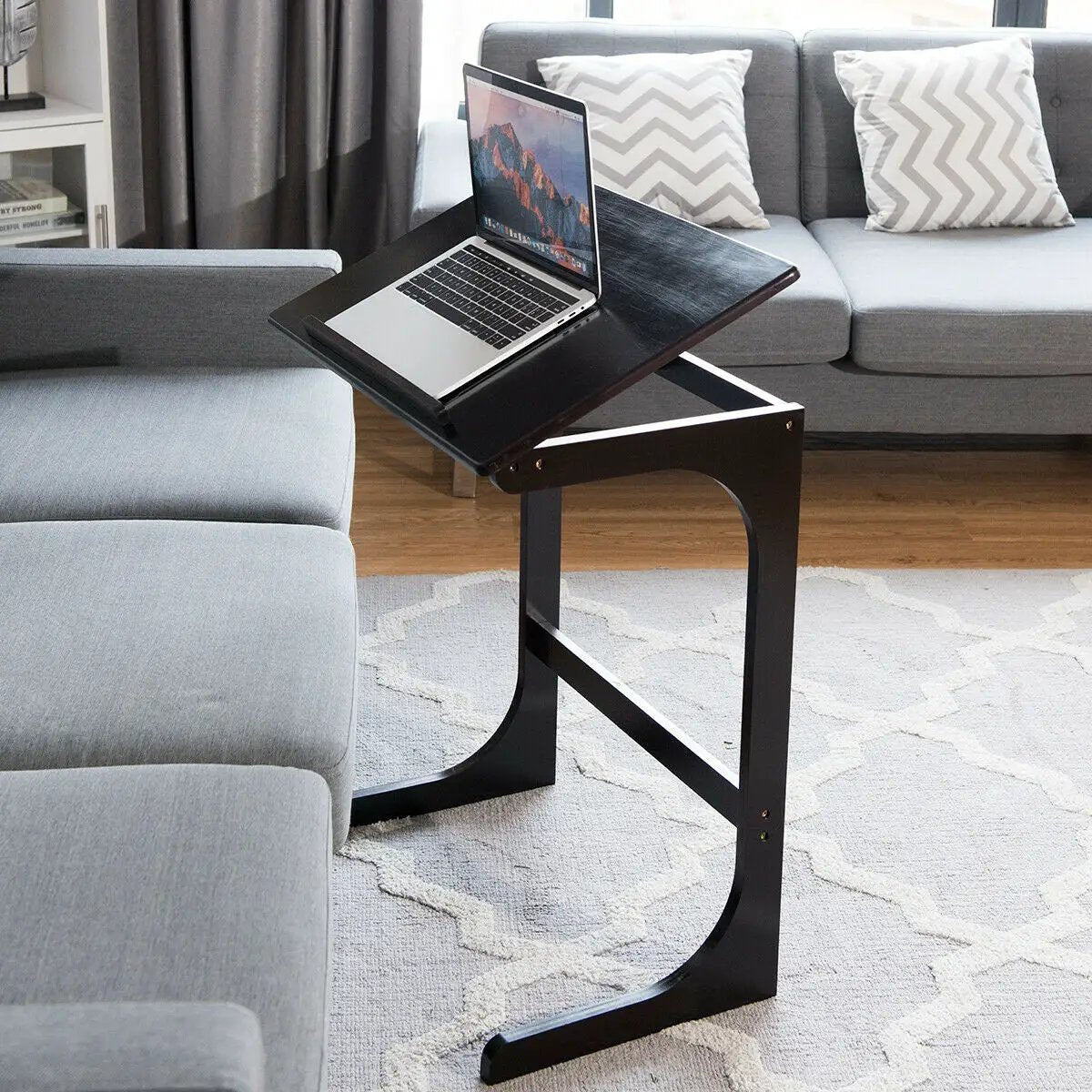 Adjustable C-Shape Couch End Table wth Tilting Top-Brown by DirectDeals
