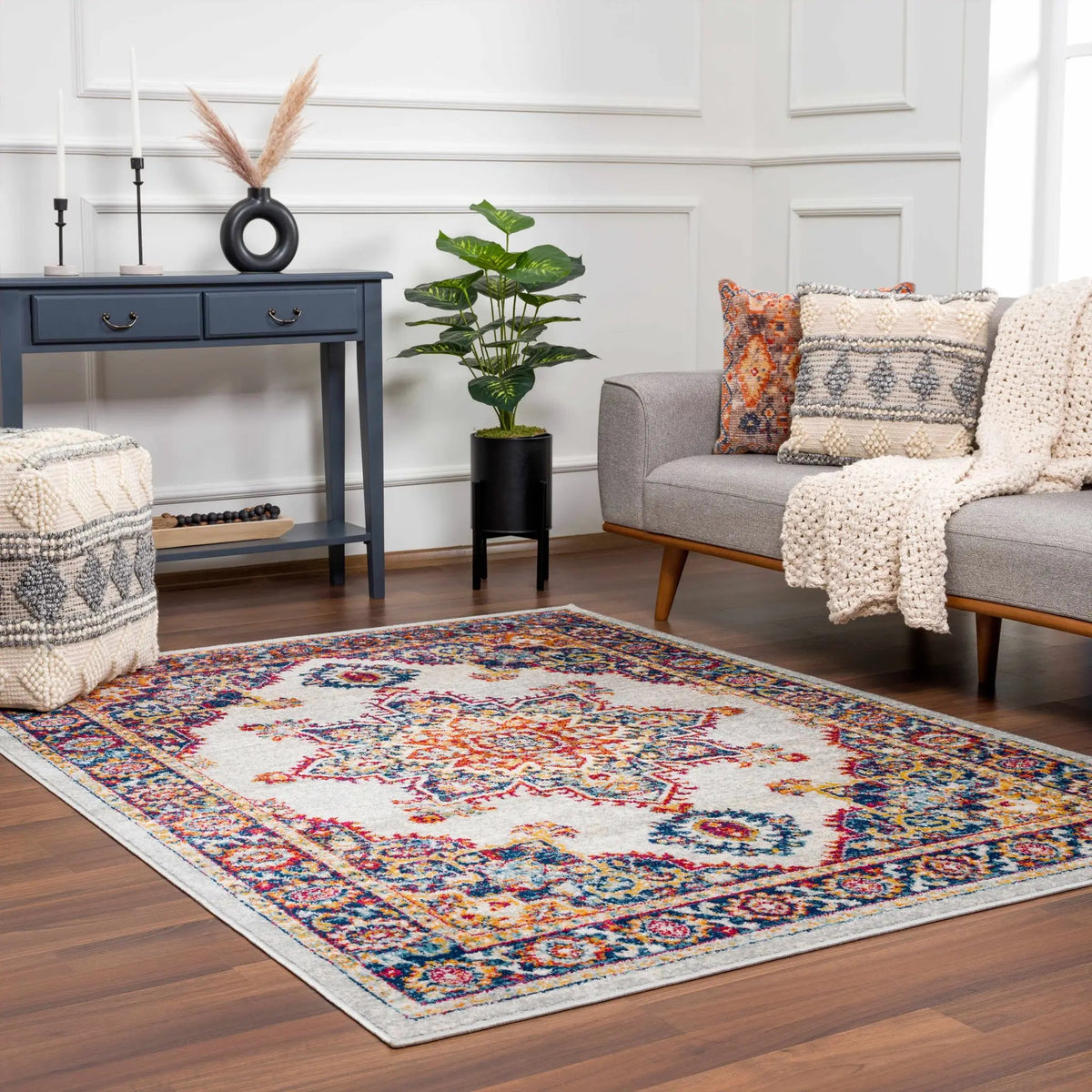 Istanbul Medallion Orange Area Rug - Clearance, installed in a room 3