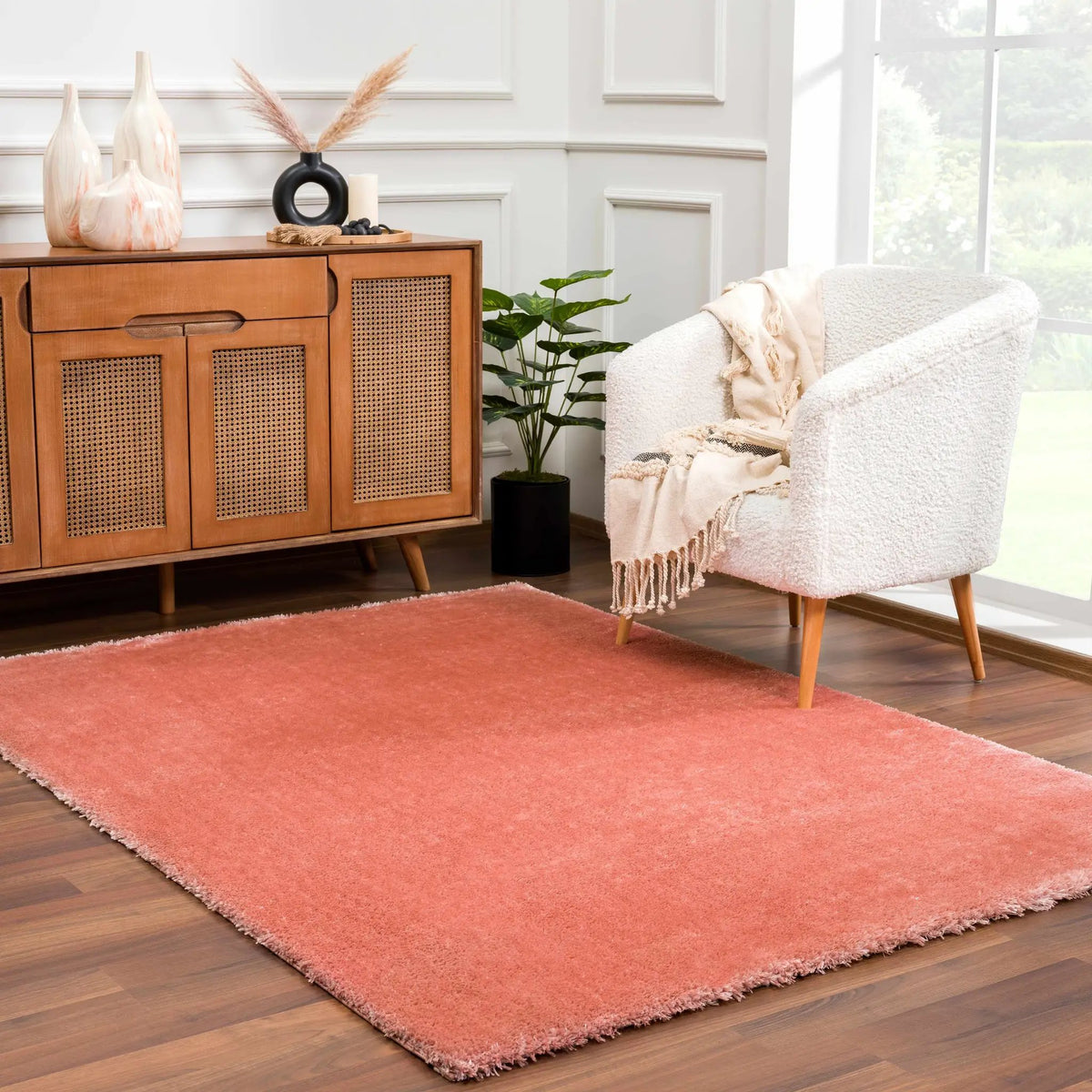 Rosava Dusty Pink Subtle Wavy Abstract Modern Minimalist Polyester Machine Woven Area Rug - Clearance, photo 3 of 14