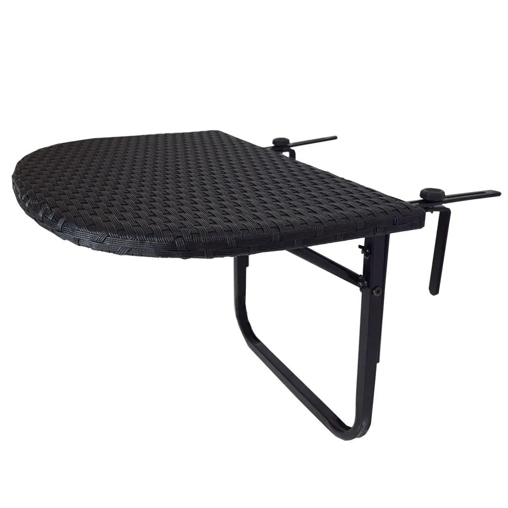 Black Wicker Foldable Patio Balcony Table with Adjustable Clamps by Sharicks