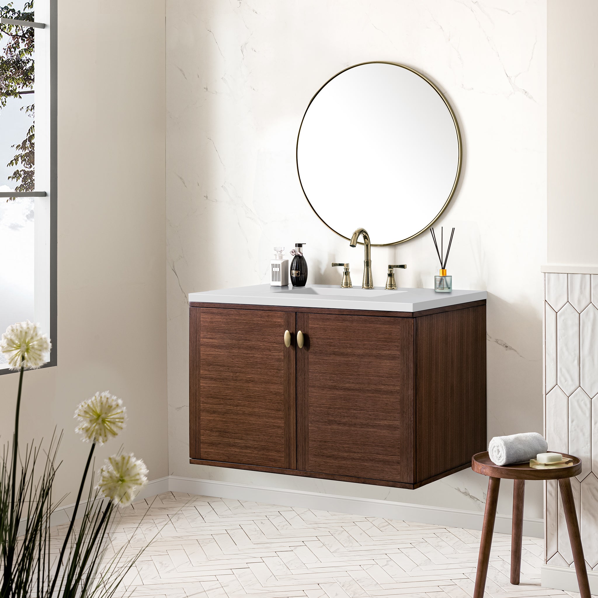 James Martin Amberly 36" Dual Mount Single Bathroom Vanity, Mid-Century Walnut, view 40
