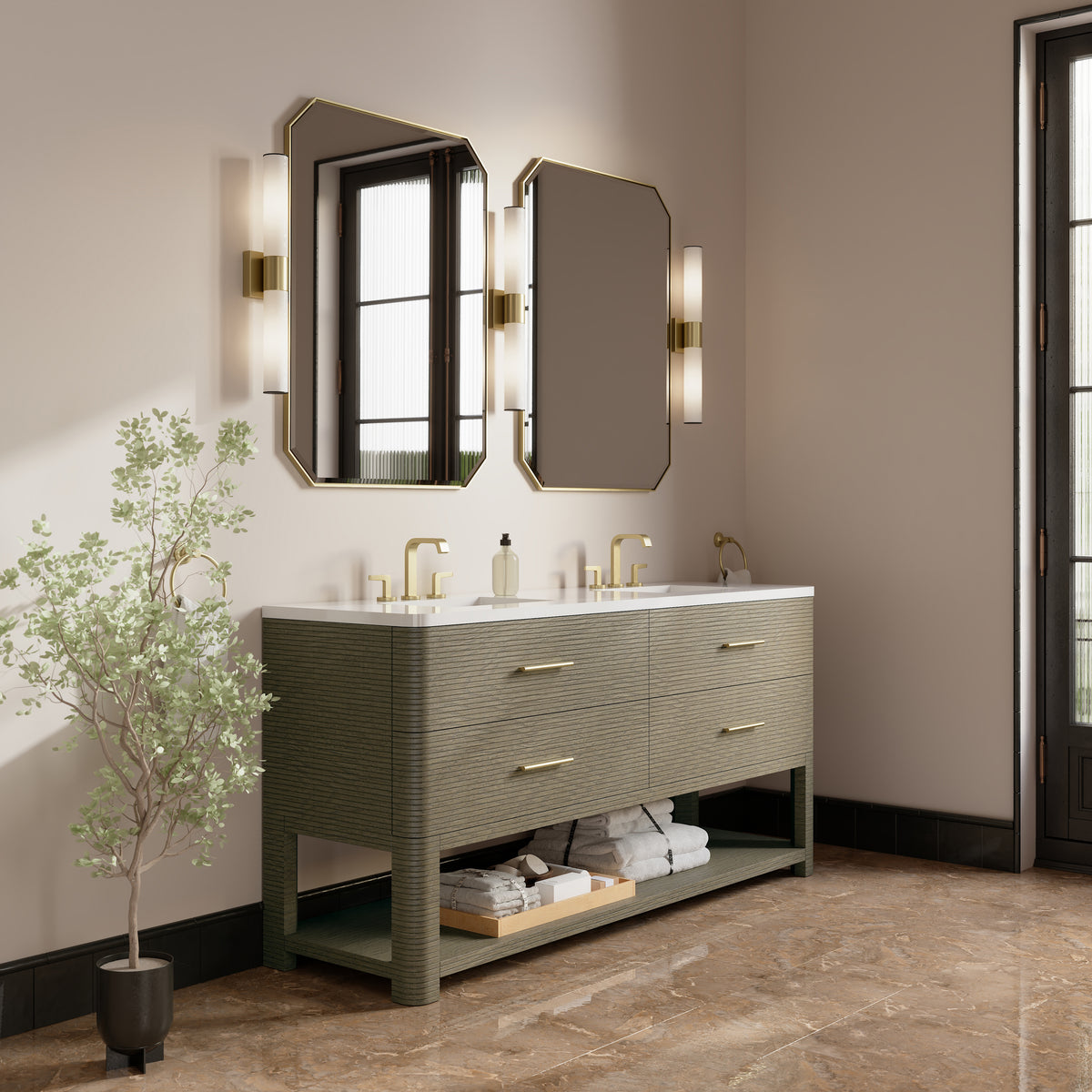 James Martin Lucian 72" Double Bathroom Vanity, Pebble Oak, view 33