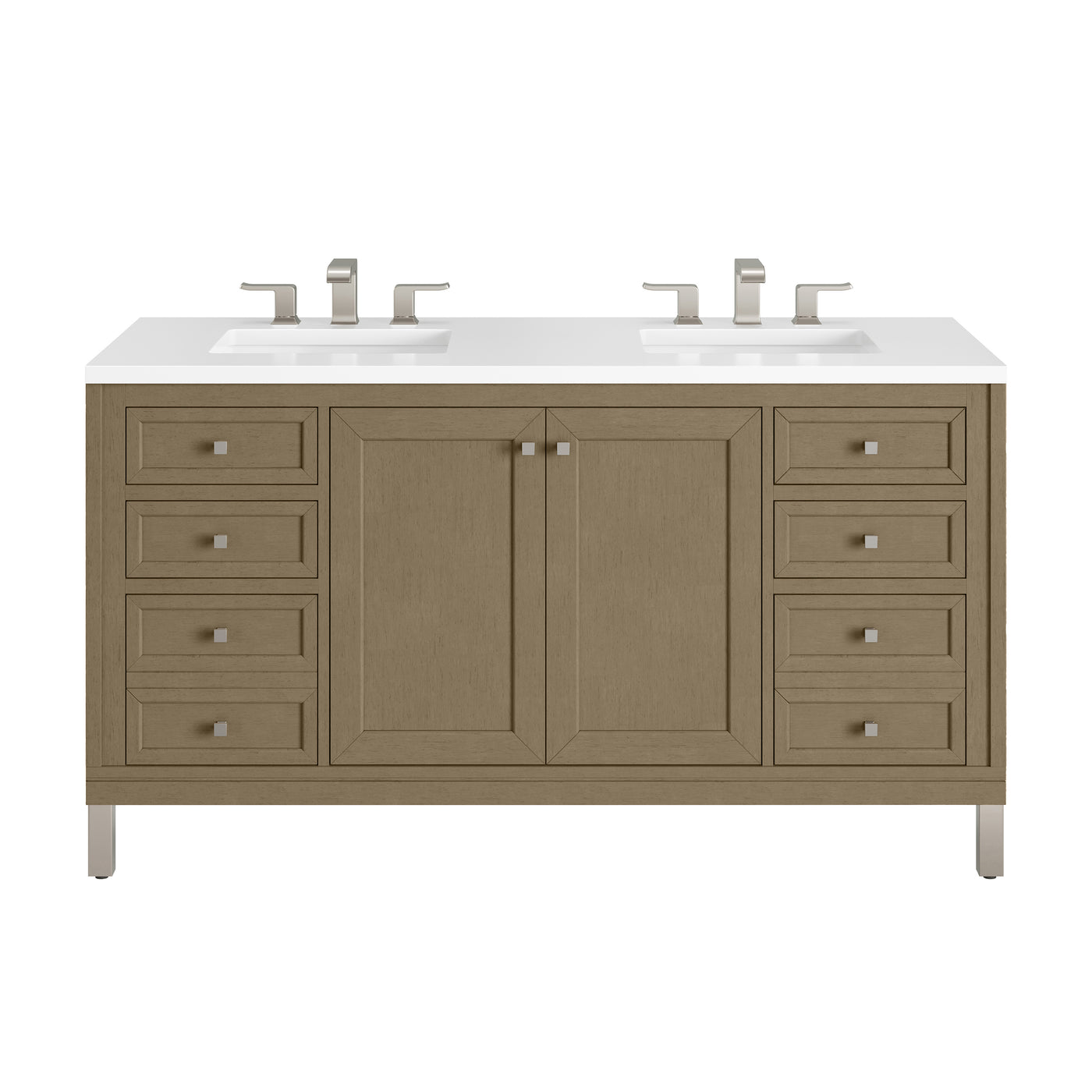 James Martin Chicago 60" Double Bathroom Vanity, Walnut Whisper with White Zeus countertop