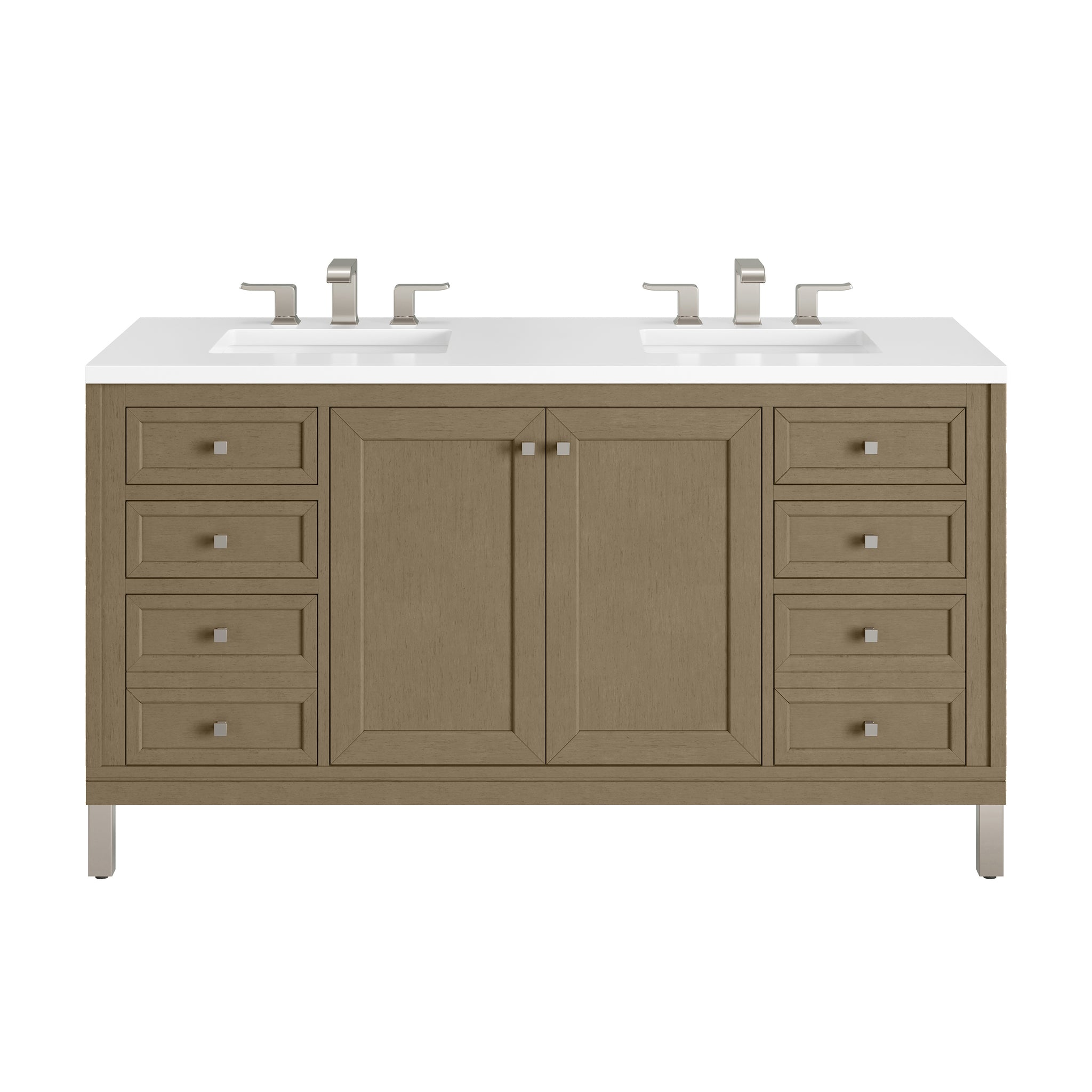 James Martin Chicago 60" Double Bathroom Vanity, Walnut Whisper with White Zeus countertop