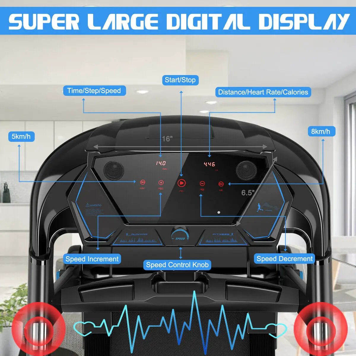 2.25HP Folding Treadmill with Bluetooth Speaker-Black by DirectDeals