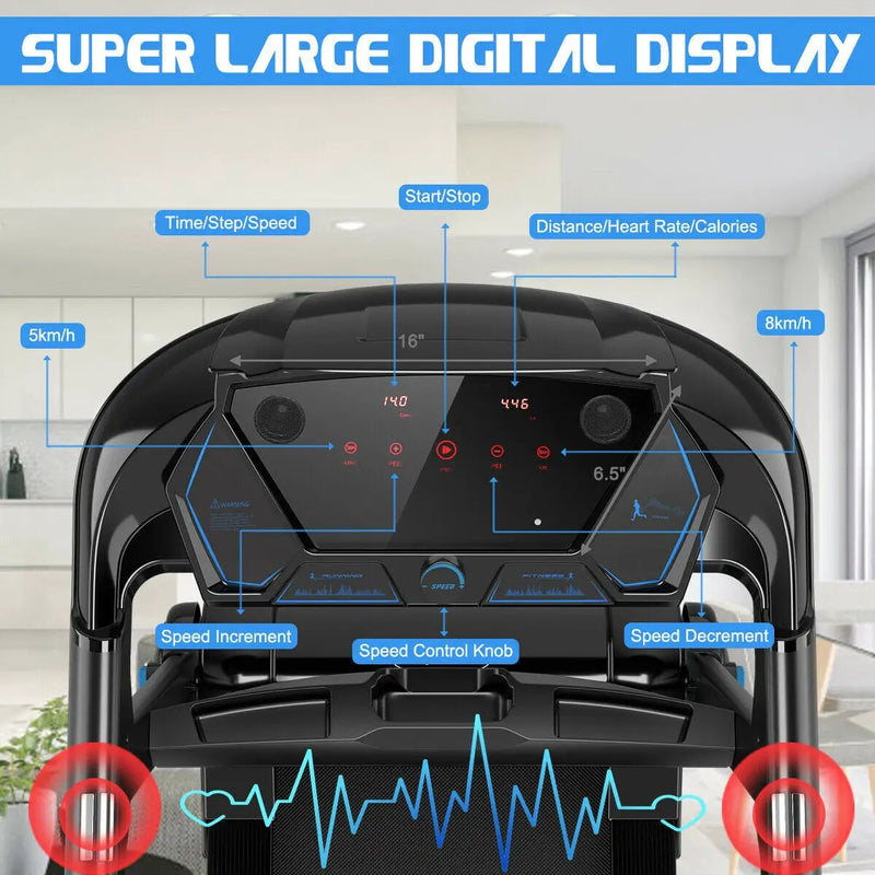 2.25HP Folding Treadmill with Bluetooth Speaker-Black by DirectDeals