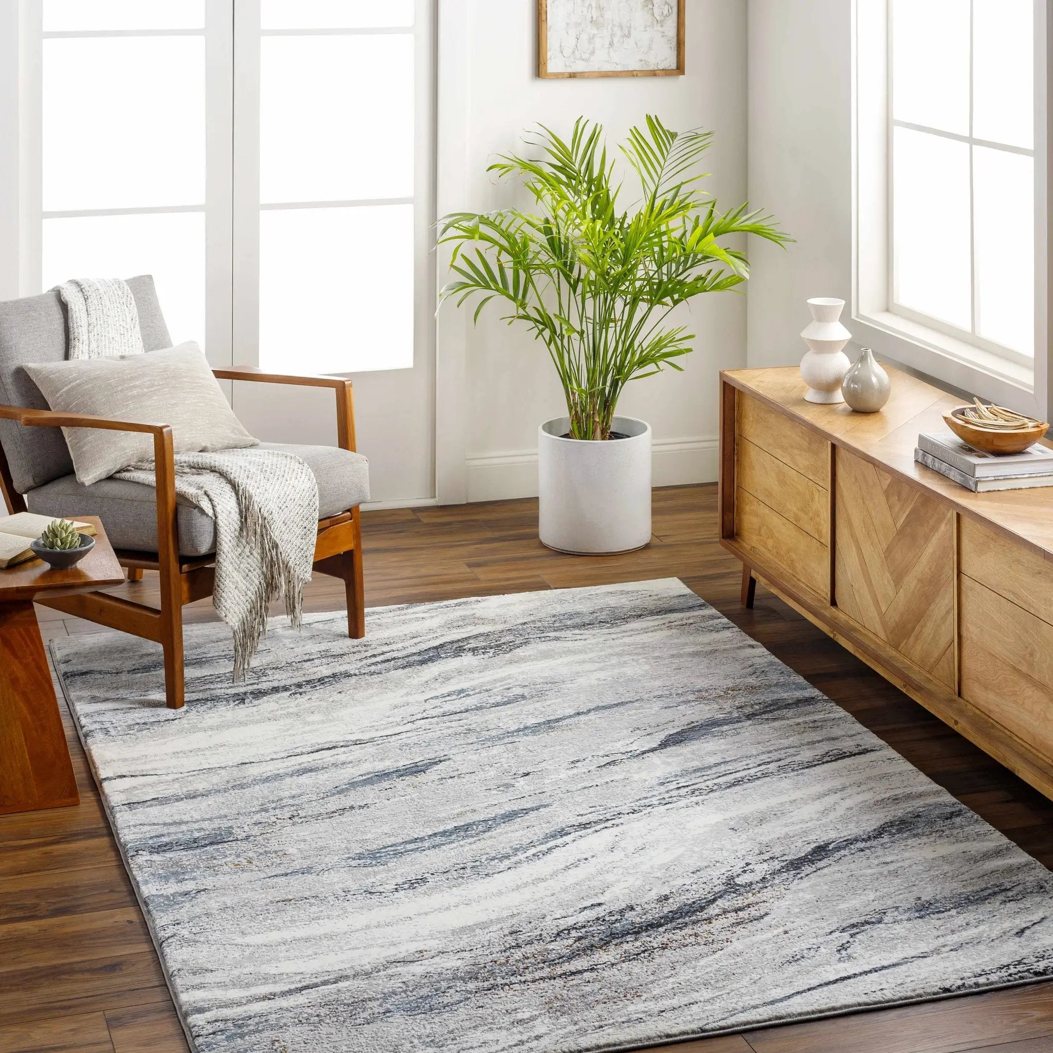 Glain Gray & Blue Marble Area Rug by Boutique Rugs