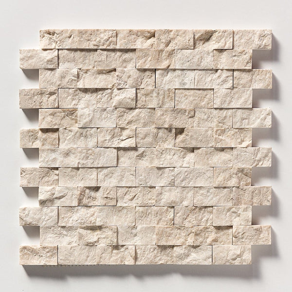 Sahara Beige Rock Face 1x2 Marble Mosaics 12 5/8x12 5/8