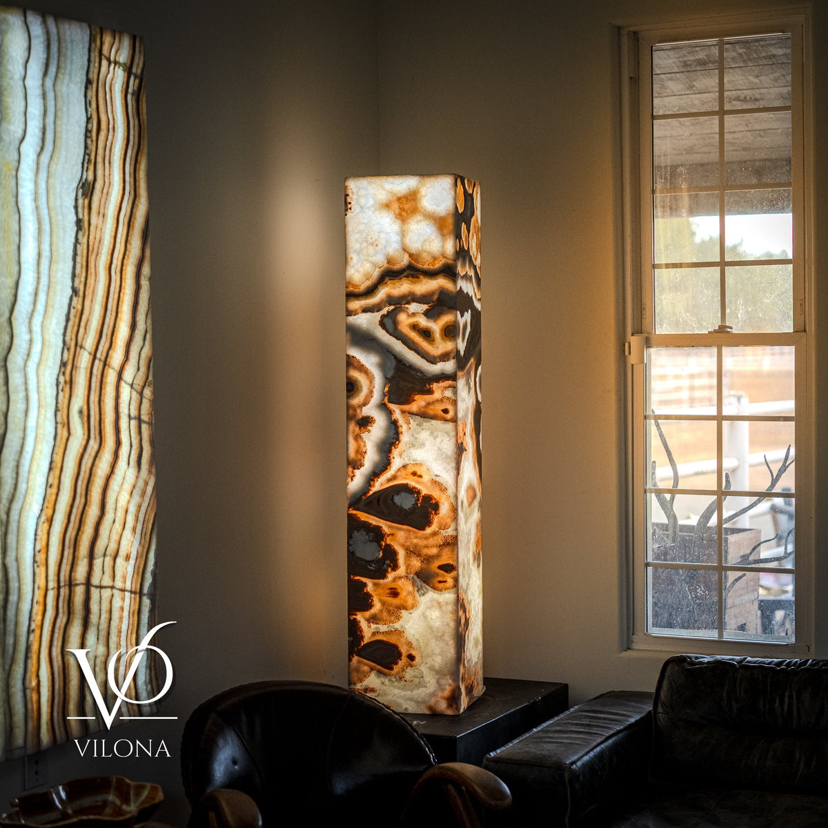 Sahara Onyx Floor Lamp - Exotic - Polished - Medium - 55"H x 12"W - Square - #3, photo 7 of 8