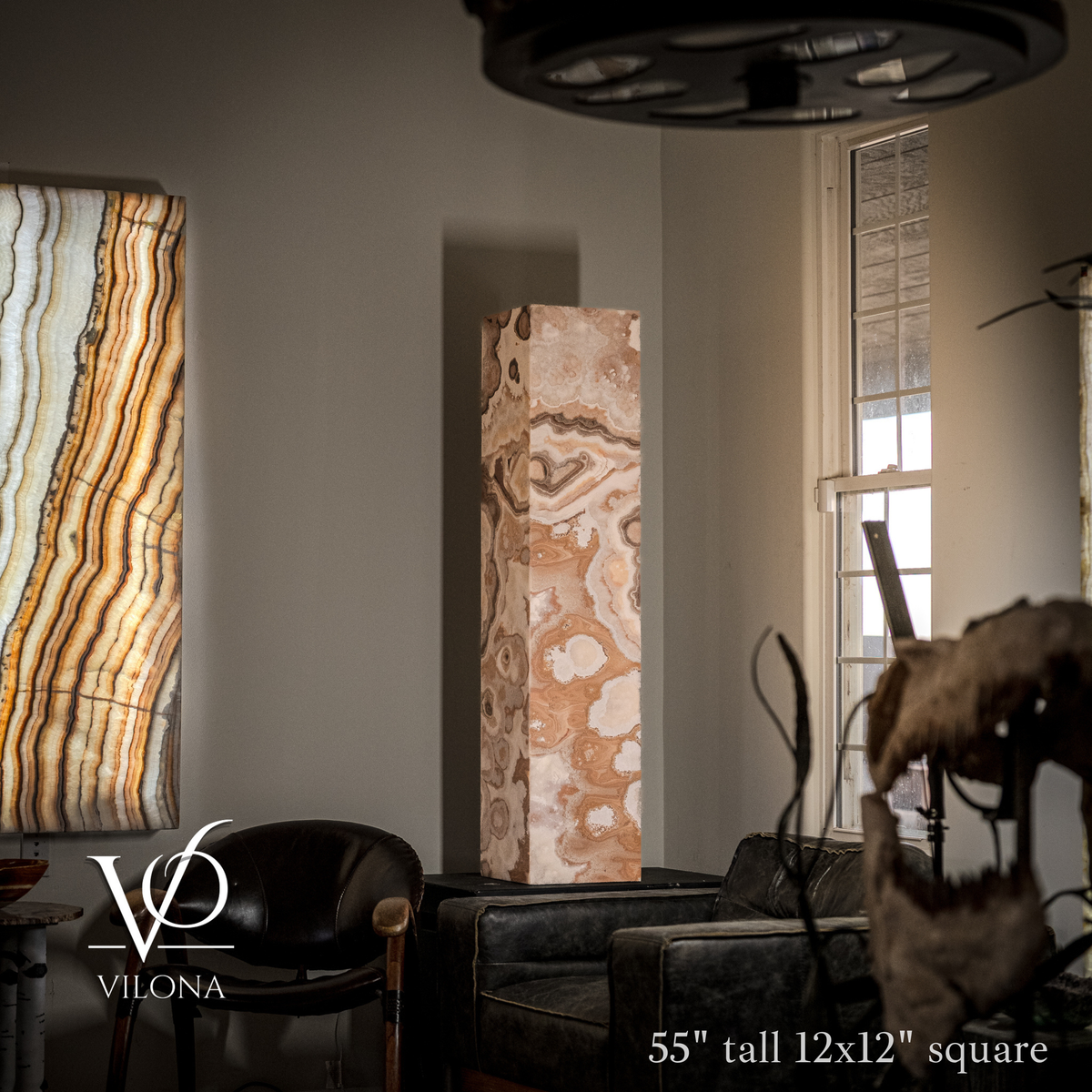 Sahara Onyx Floor Lamp - Exotic - Polished - Medium - 55"H x 12"W - Square - #3, photo 2 of 8