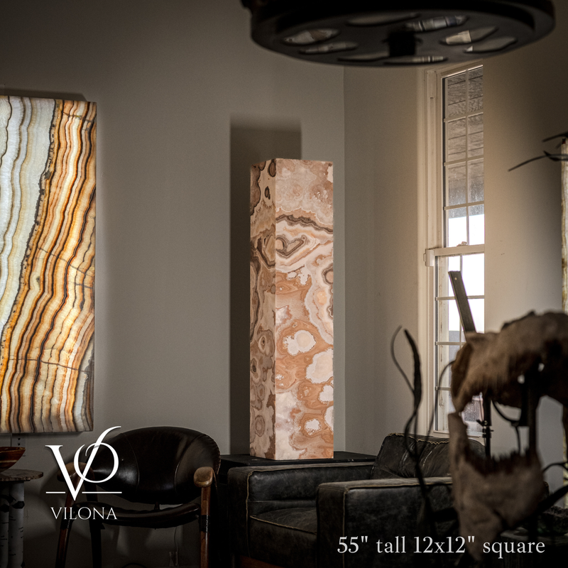 Sahara Onyx Floor Lamp - Exotic - Polished - Medium - 55"H x 12"W - Square - #3, photo 2 of 8