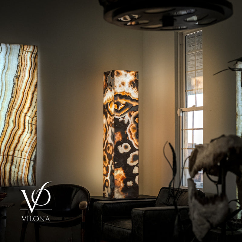 Sahara Onyx Floor Lamp - Exotic - Polished - Medium - 55"H x 12"W - Square - #3, photo 8 of 8