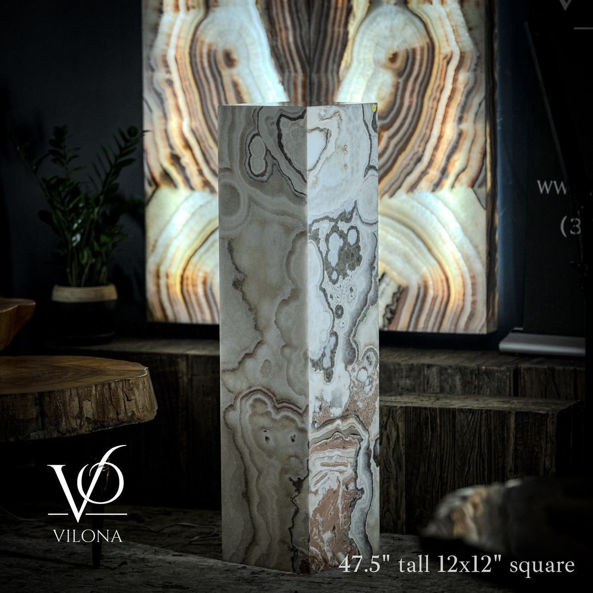 Sahara Onyx Floor Lamp - Exotic - Polished - Medium - 47.5"H x 12"W - Square - #4, photo 2 of 6