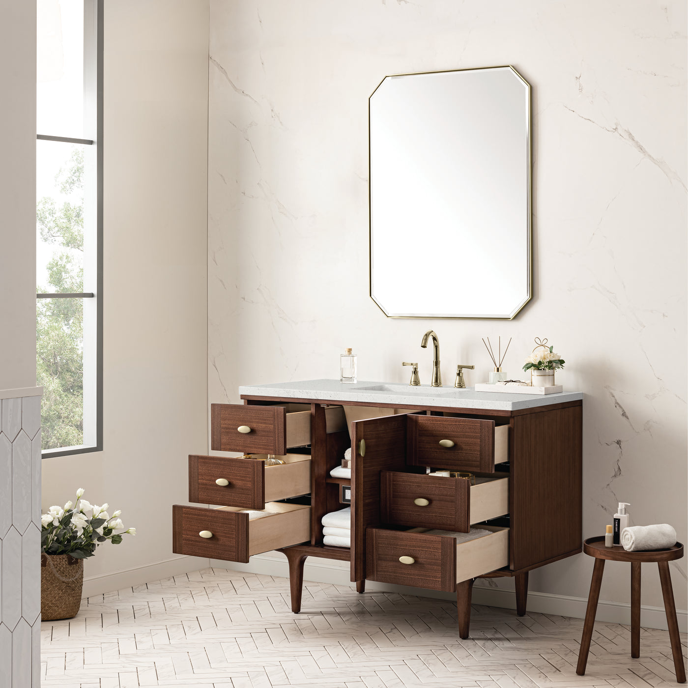 James Martin Amberly 48" Dual Mount Single Bathroom Vanity, Mid-Century Walnut, view 37