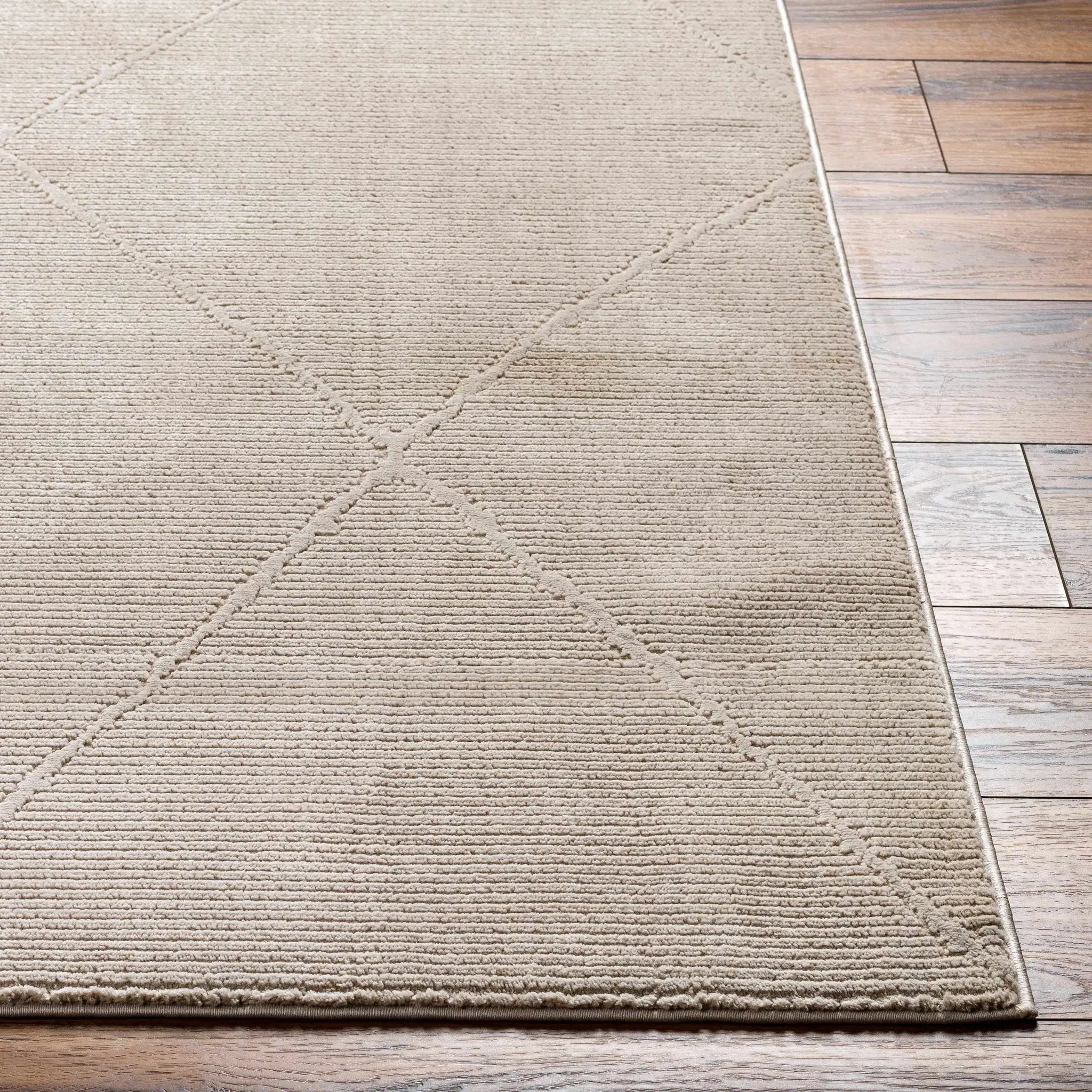 Aldis Tan Plush Textured Washable Rug - Clearance by Boutique Rugs