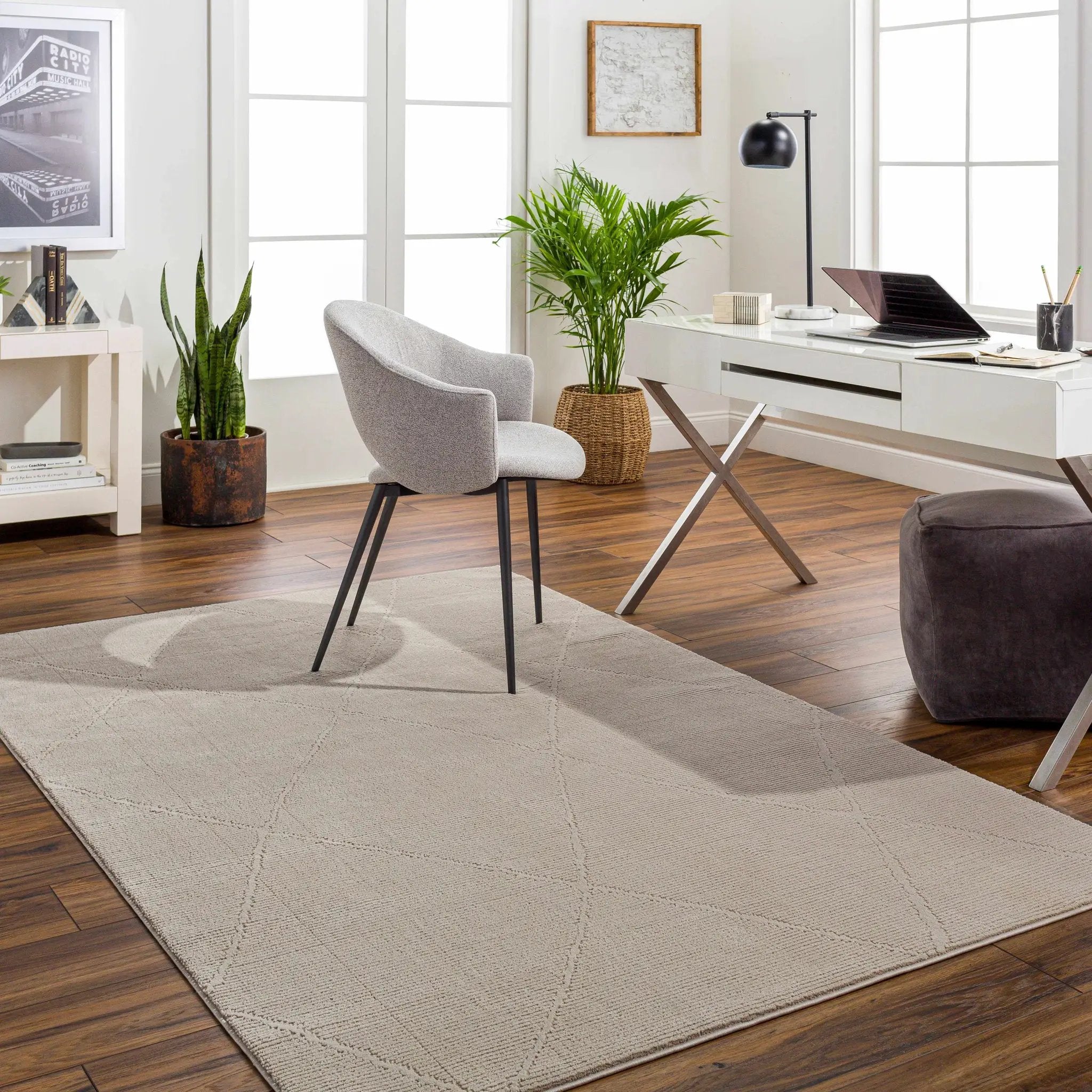 Aldis Tan Plush Textured Washable Rug - Clearance by Boutique Rugs