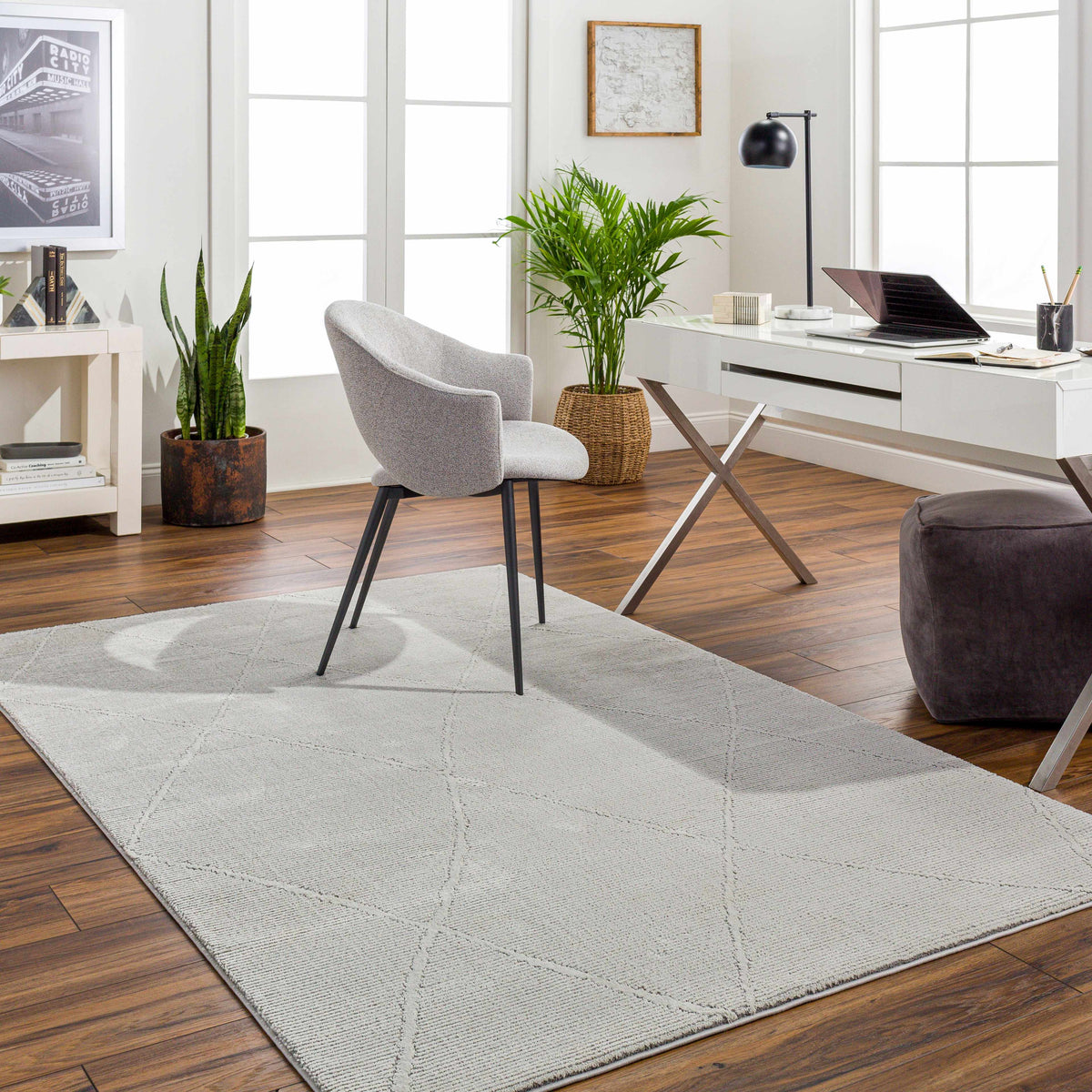 Aldis Grey Plush Textured Washable Rug - Clearance, installed in a room